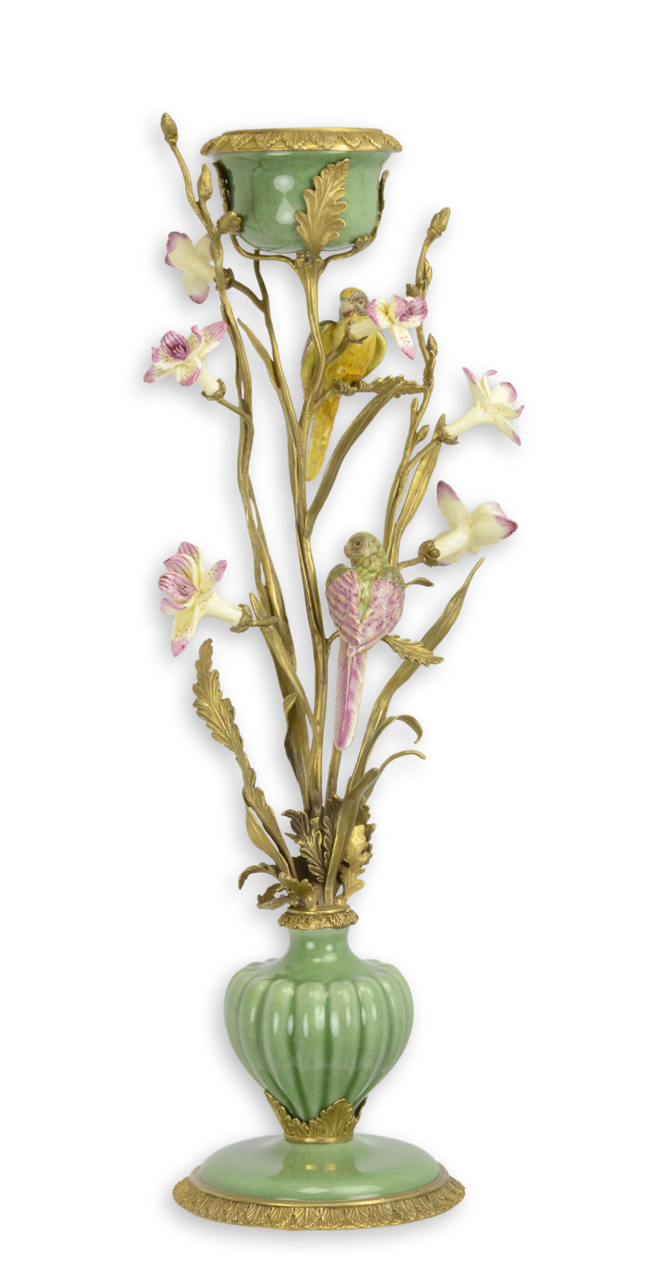 Portavelas de porcelana con montura de bronce réplica diseño retro decoración
