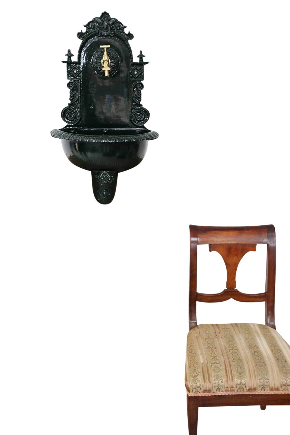 Brunnen 72cm Wandbrunnen grün Alu Waschbecken im Nostalgie Antik-Stil (c)
