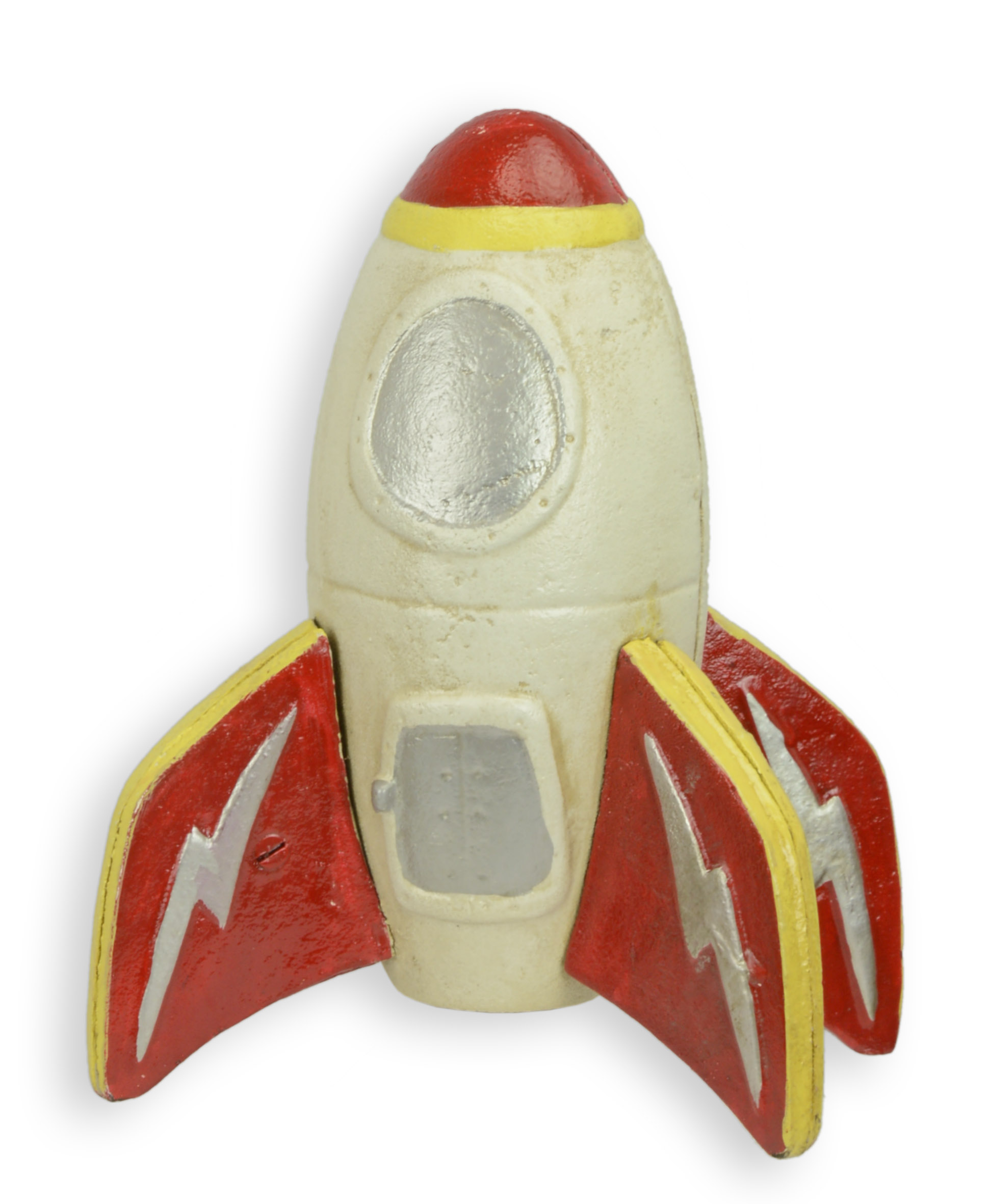 Un banco de cohetes de hierro fundido réplica diseño retro decoración