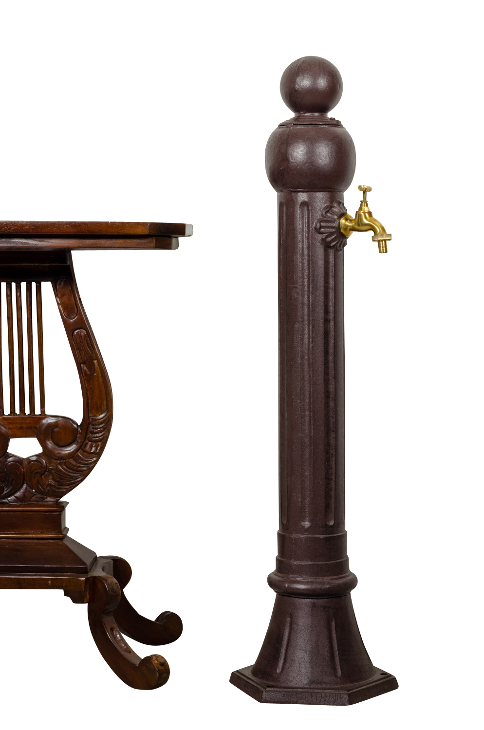 Standbrunnen 97cm Alu braun Brunnen Waschbecken Zapfsäule Antik-Stil