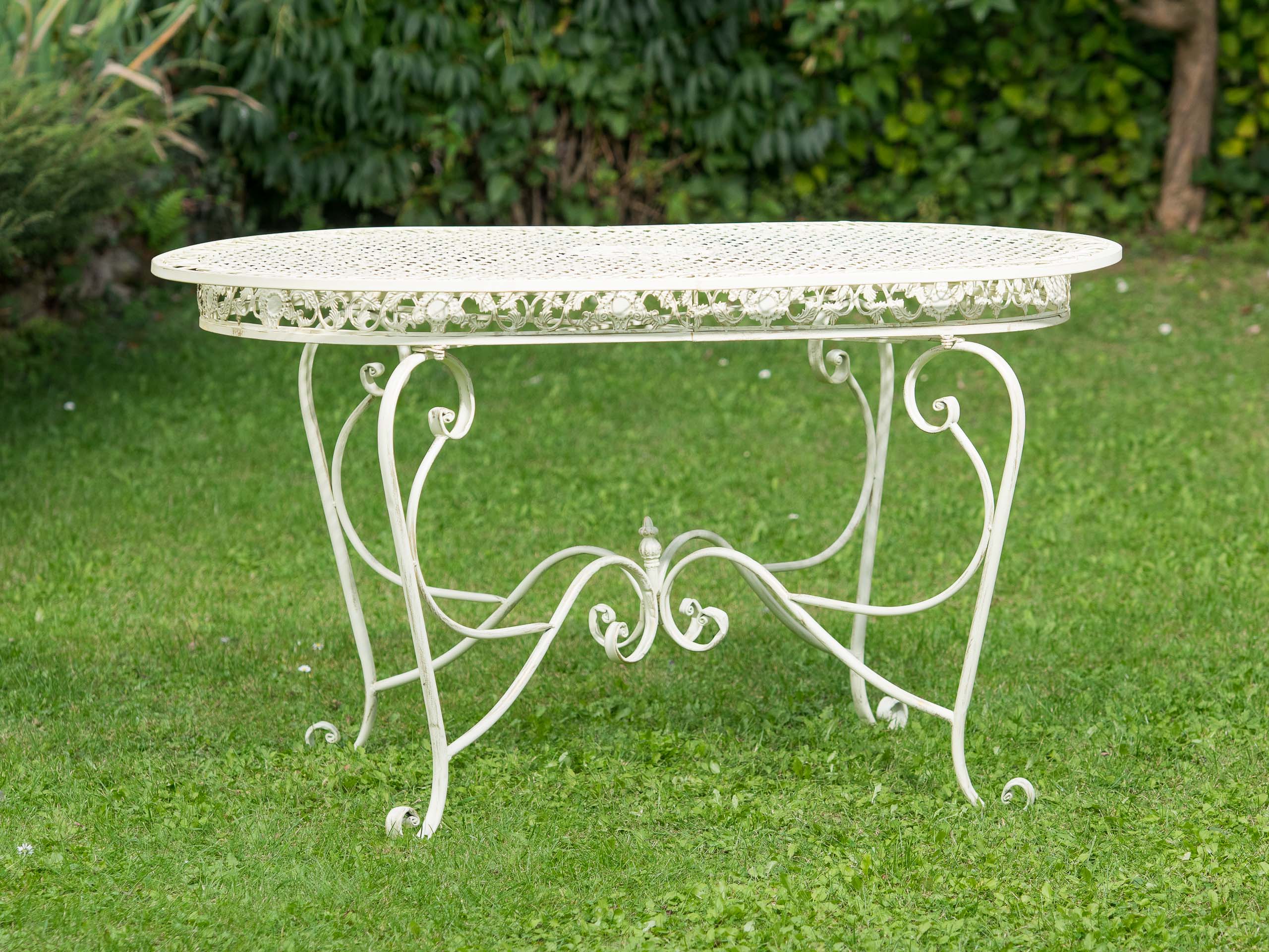 Garnitur Gartentisch 4 Stühle creme weiss Eisen Gartenmöbel Antikstil Nostalgie