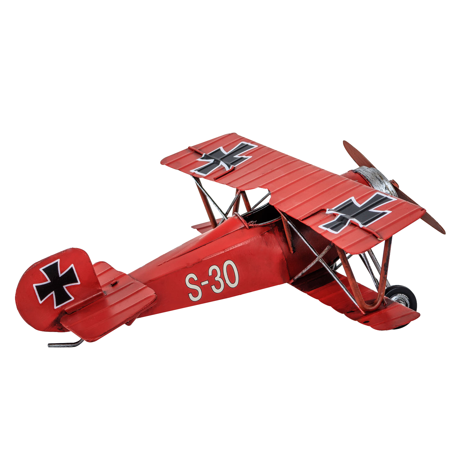 Modellflugzeug Nostalgie roter Baron Blech Metall Flugzeug Antik-Stil 25cm