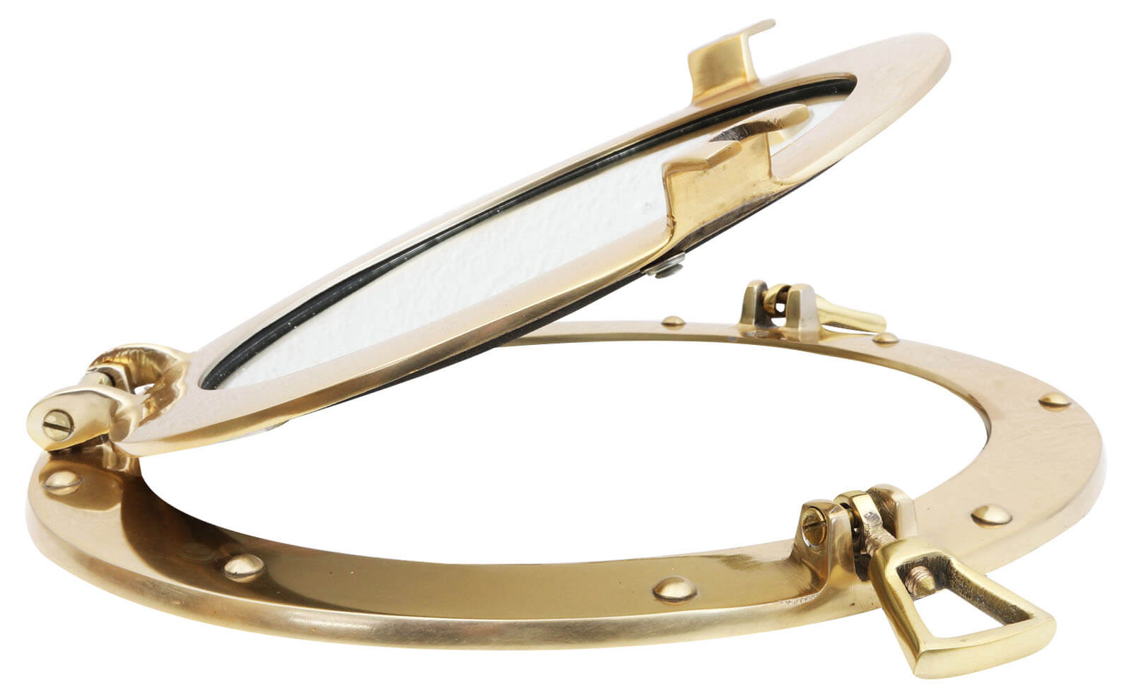 Porta con espejo ojo de buey abierta barco deco marítima de plata 29cm (e)