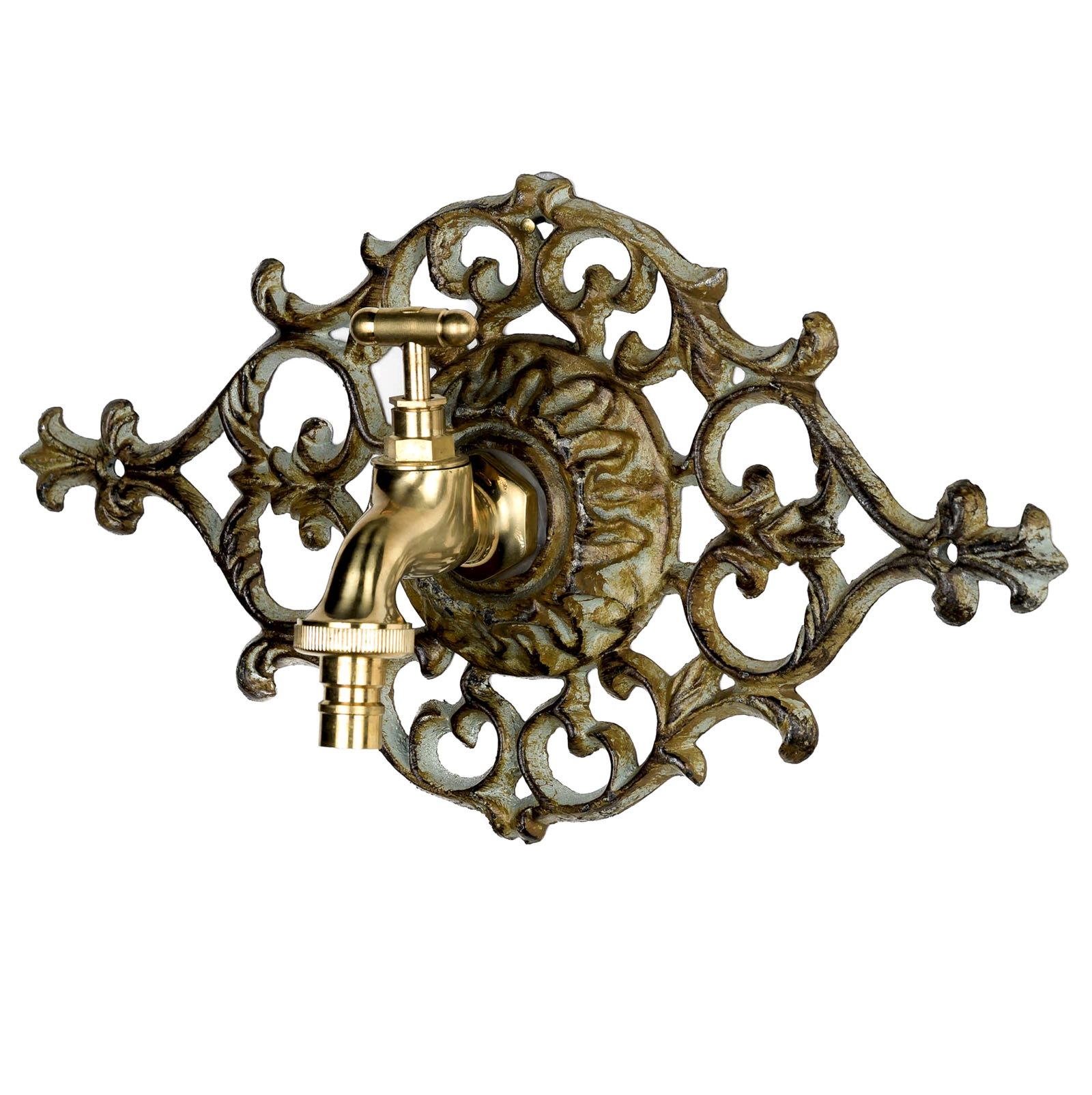 Nostalgie Wasseranschluss Zierrosette Eisen Wasserhahn Garten grün antik Stil
