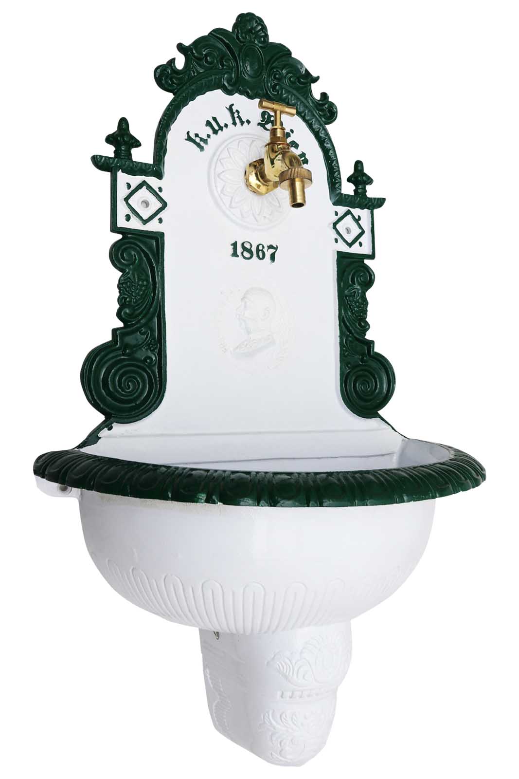 Brunnen 72cm Wandbrunnen Alu Waschbecken im Nostalgie Antik-Stil Kaiser Wien