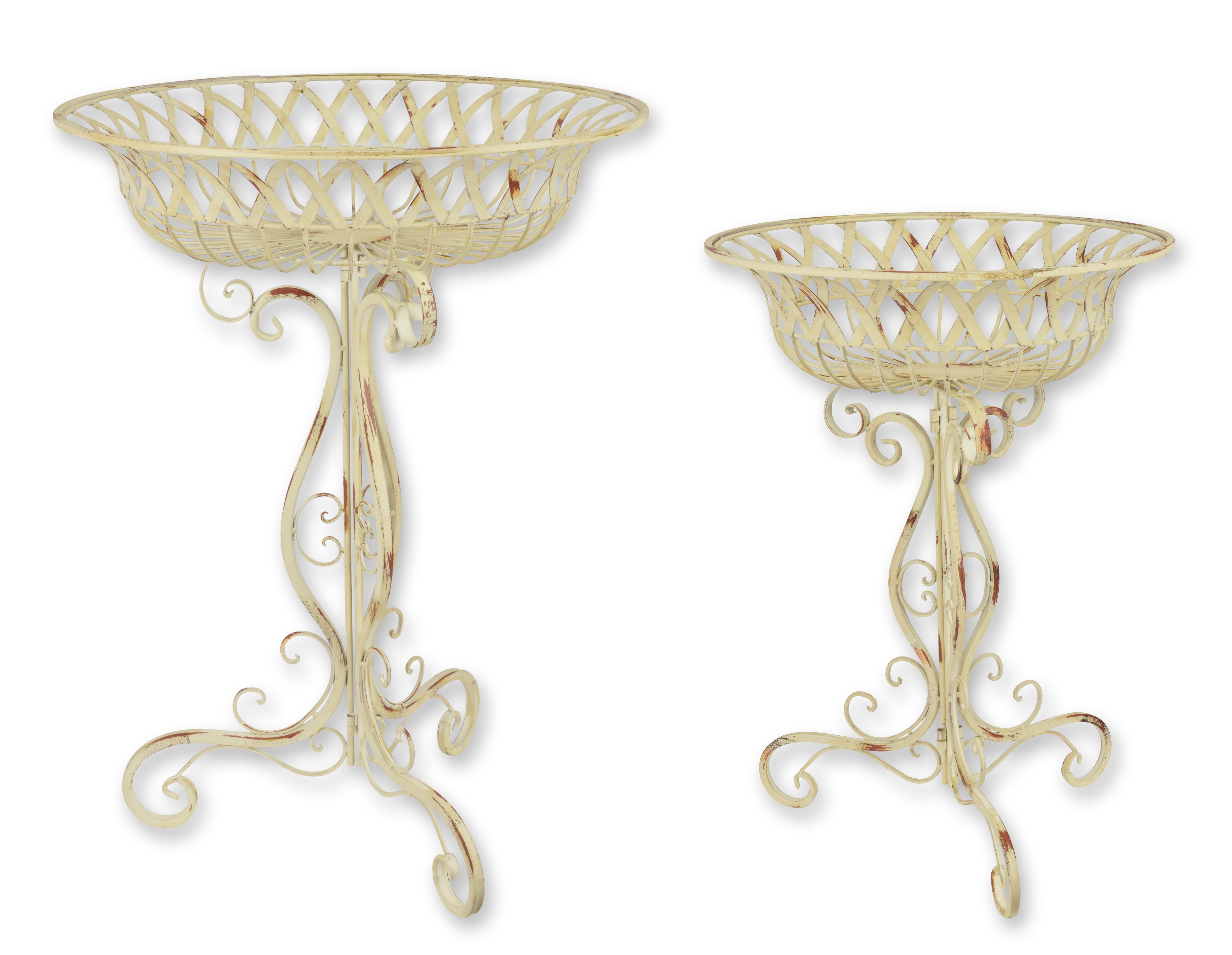 Un par de maceteros de hierro sobre un soporte réplica diseño retro decoración