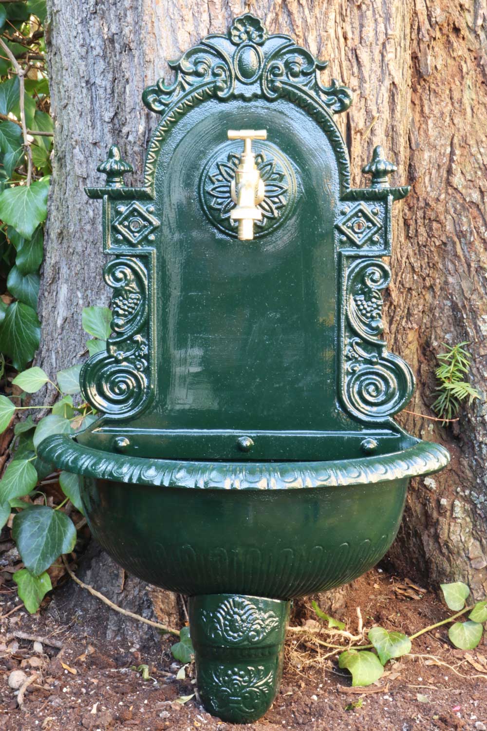 Brunnen 72cm Wandbrunnen grün Alu Waschbecken im Nostalgie Antik-Stil (c)