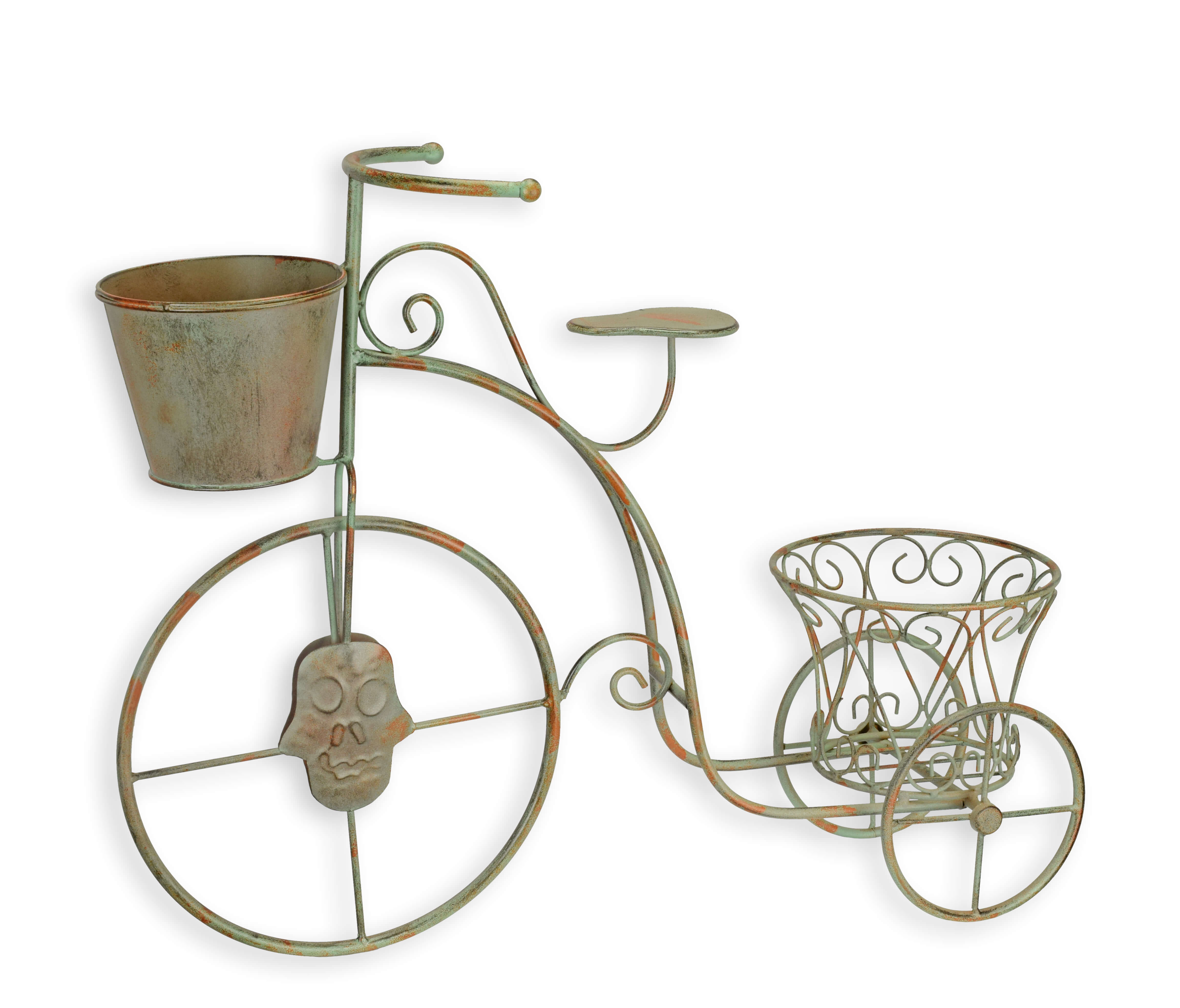 Gartenfahrrad, Dreirad- Dekoration, Metallskulptur, Oberteil aus Metall, Rostpatina