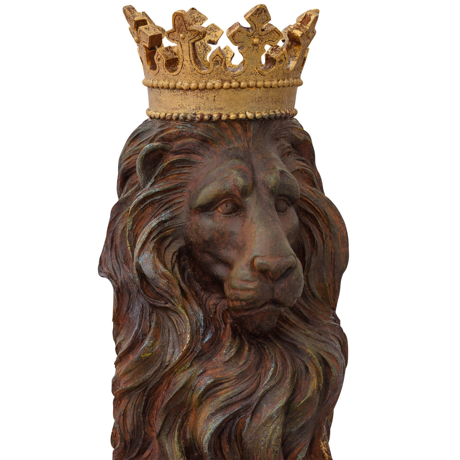 Skulptur Löwe mit Krone Figur Statue Raubkatze Kunststein Antik-Stil 92cm