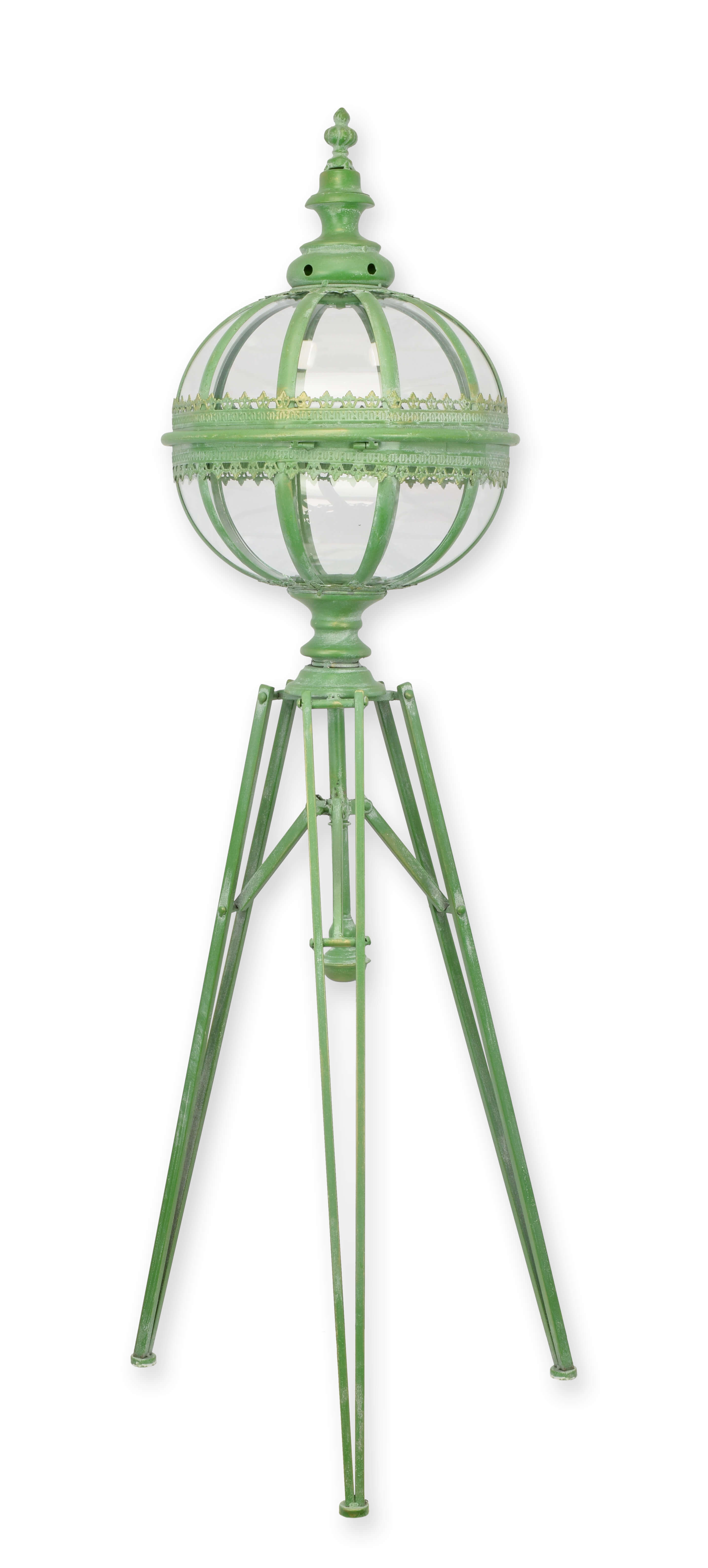 grüne Laterne, Gartenlicht, Metallkonstruktion, Ball-Lampe, Vintage Stil