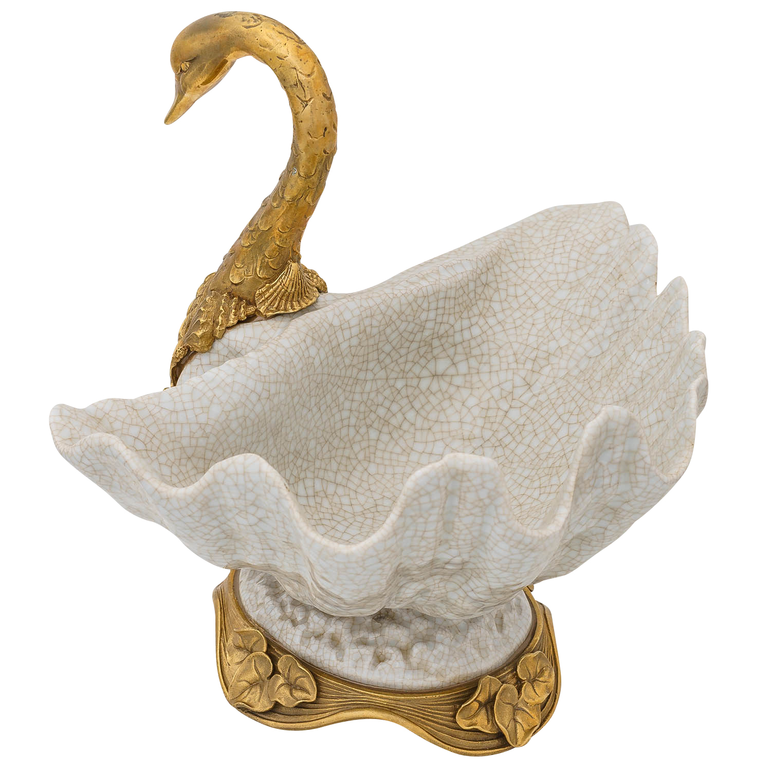 Schale Prunkschale Schwan Skulptur Porzellan Messing Antik-Stil 27cm