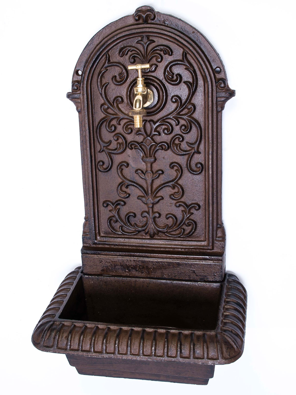 Brunnen 66cm Waschbecken Eisen Braun Wandbrunnen Garten antik Stil fountain