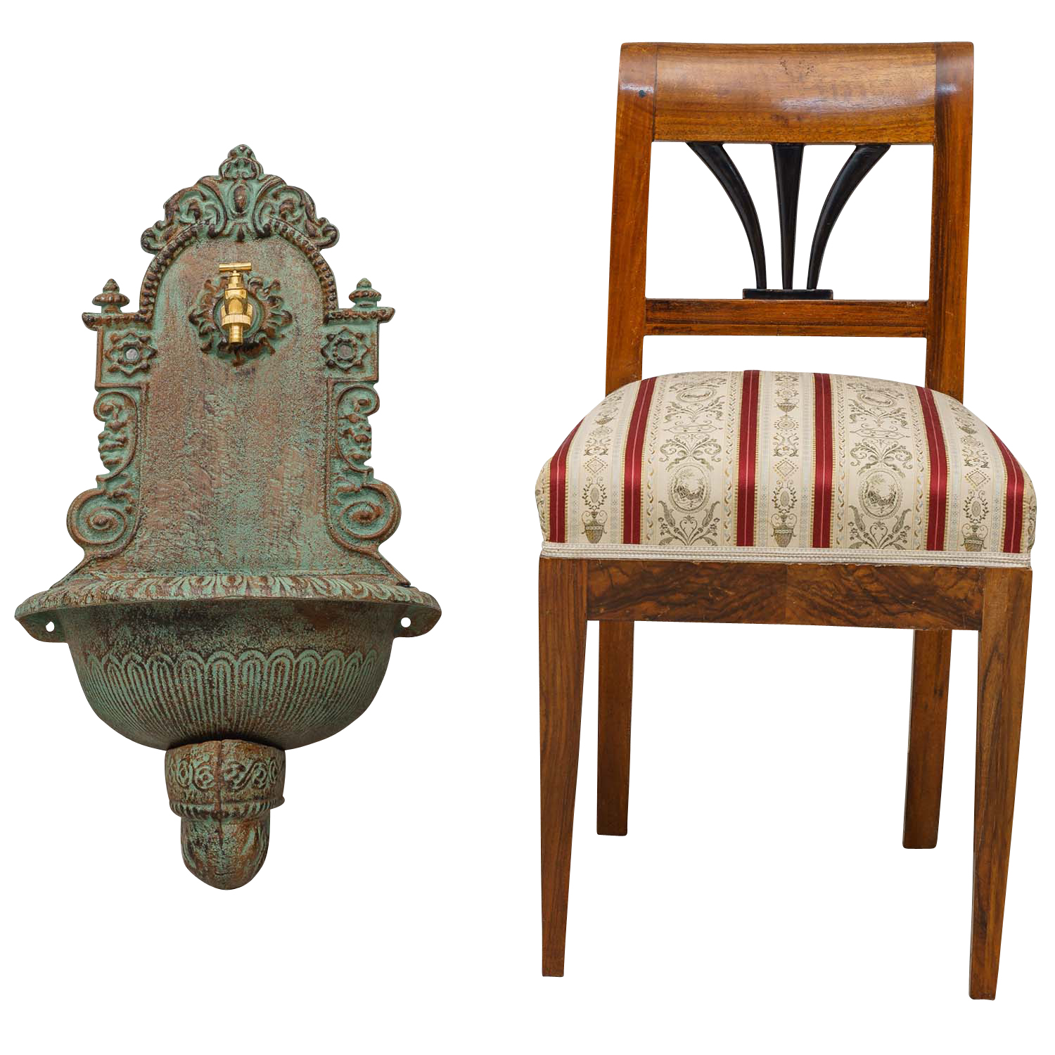 Waschbecken Wandbrunnen Garten Eisen Antik-Stil Brunnen 80cm grün