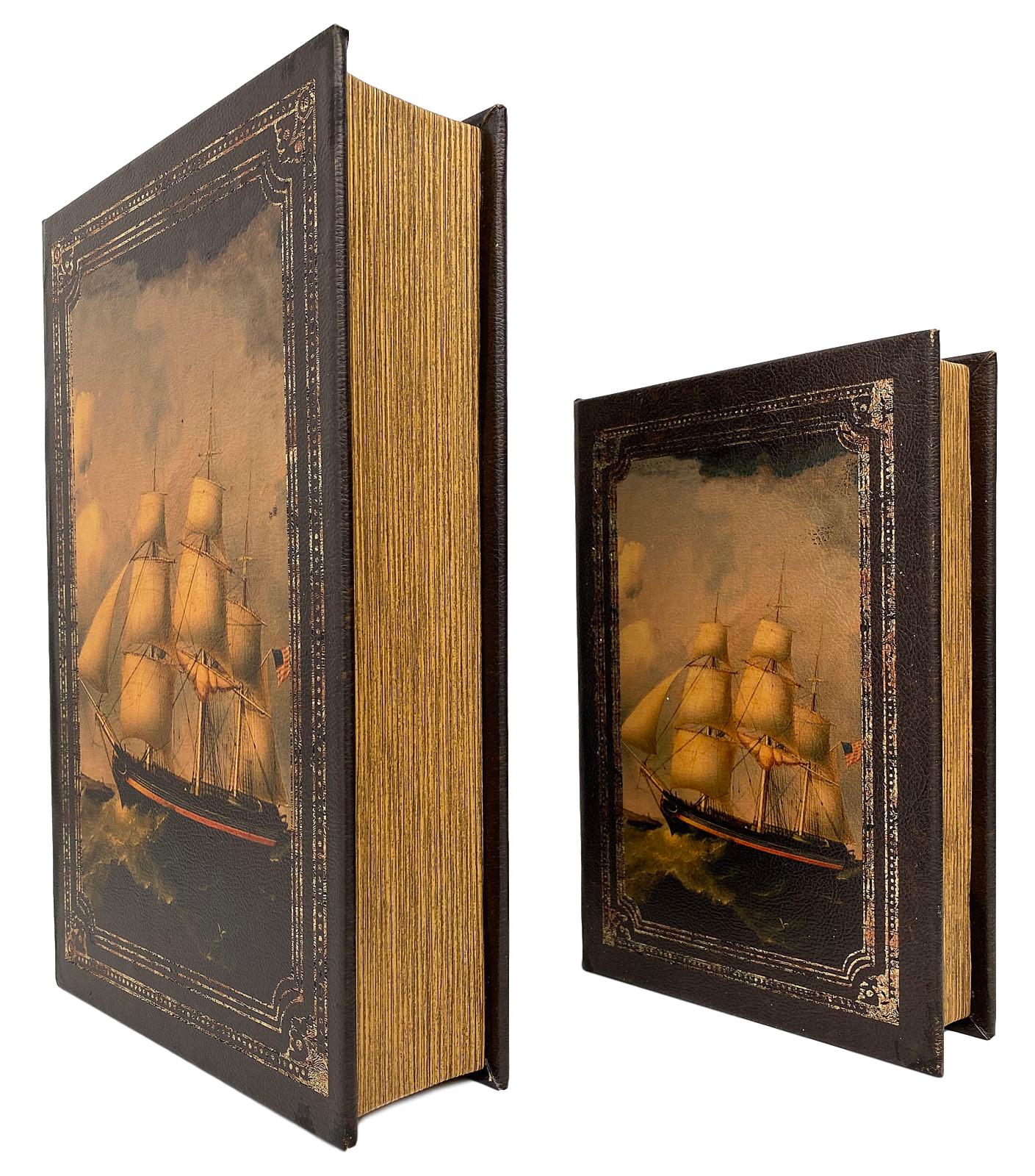 2x Buchattrappe Box Schmucketui Buch Schatulle Schiff Segelschiff Antik-Stil