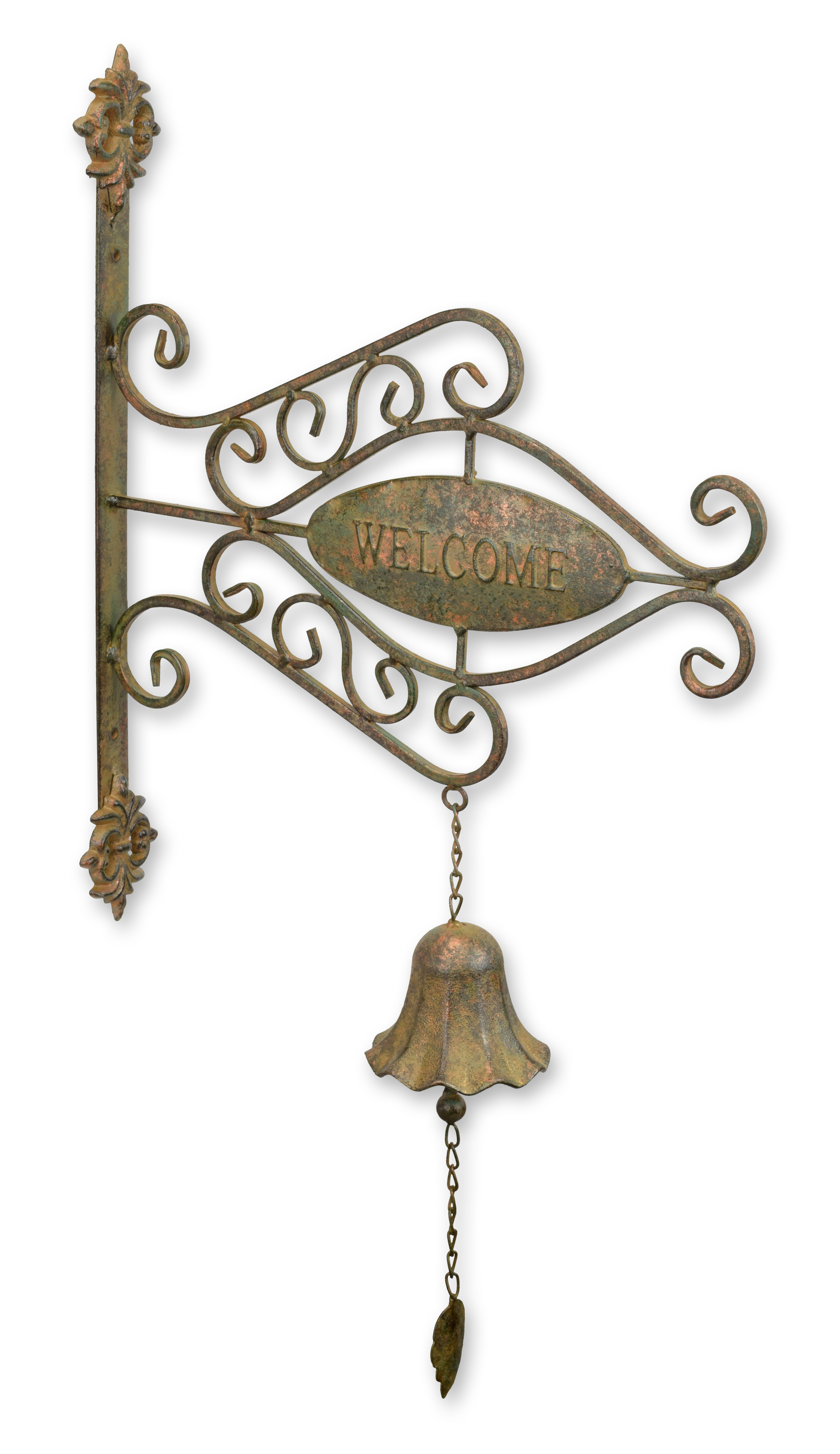 Un par de letreros de bienvenida de hierro para montar en la pared con campana. réplica diseño retro decoración Bronze