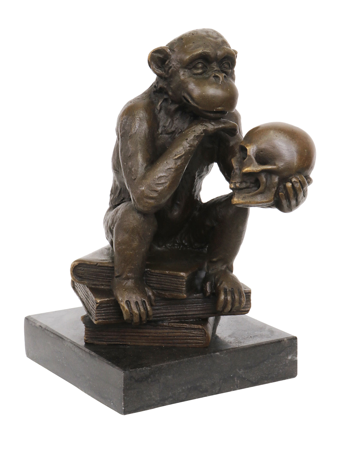 Bronzeskulptur Affe Totenkopf Schädel Bronze Darwin Statue Bronzefigur Antikstil