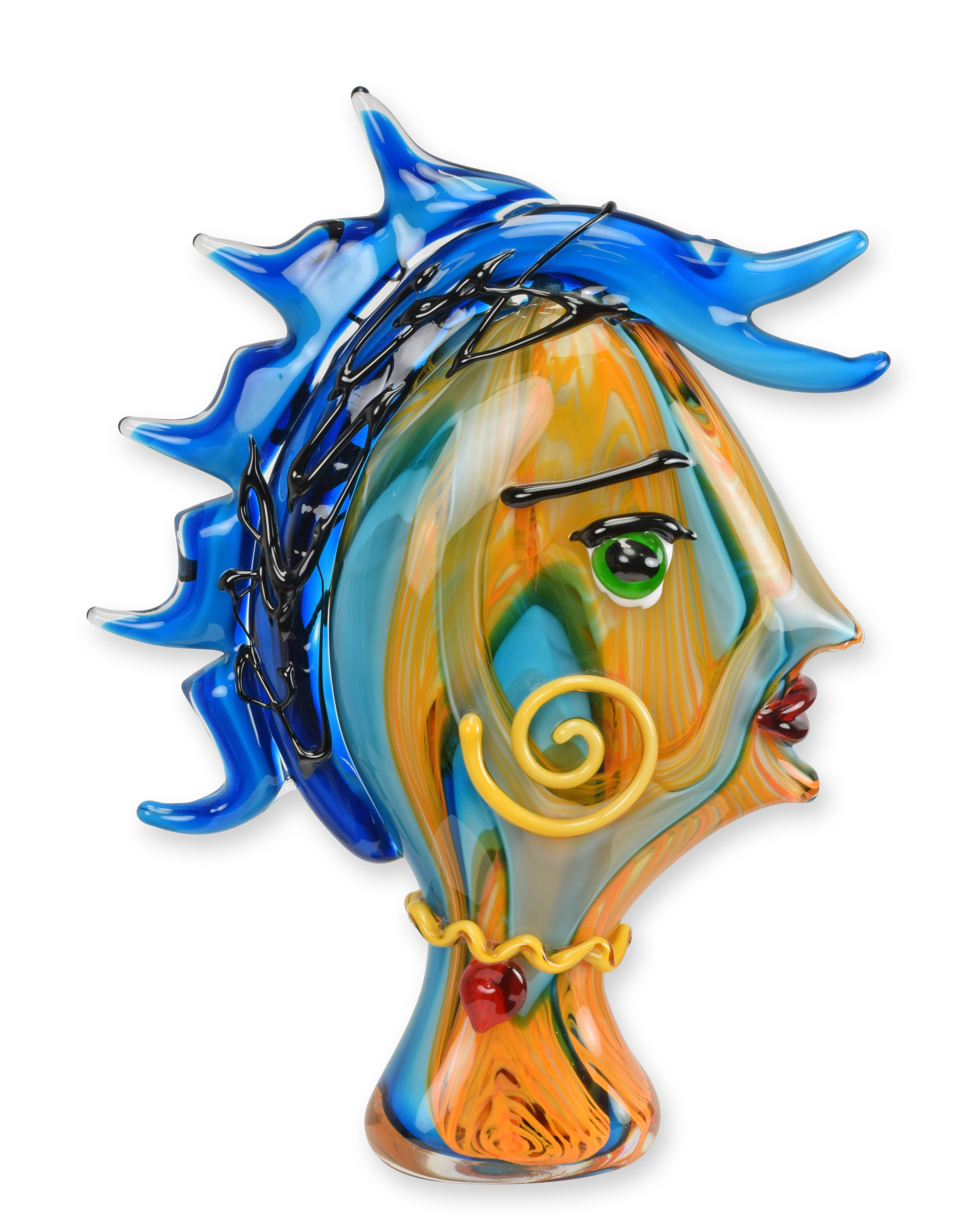 Una figurita de cristal estilo Murano con forma de cabeza de mujer. réplica diseño retro decoración