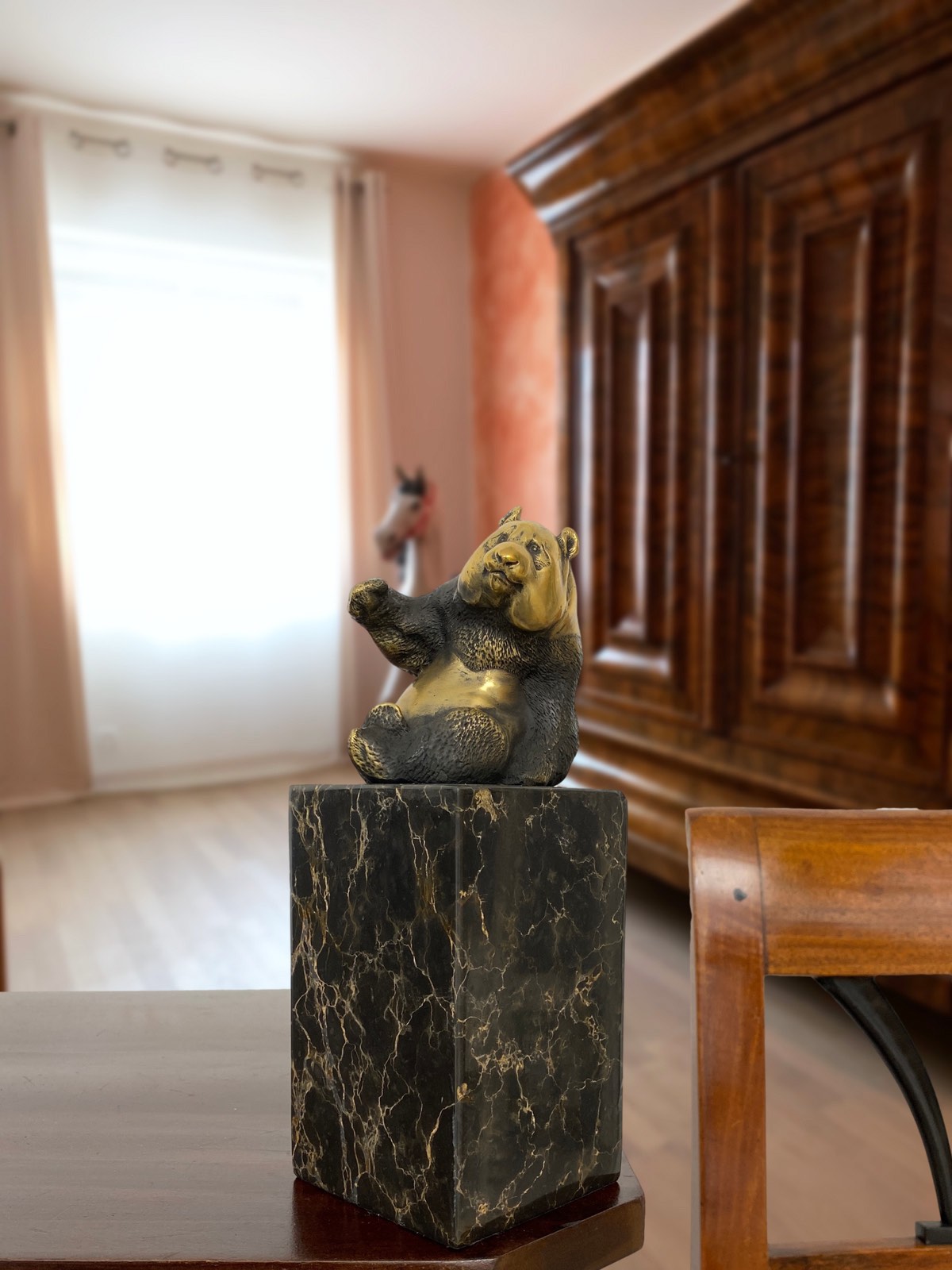 Bronzeskulptur Panda im Antik-Stil Bronze Figur 22cm Pandabär Bär