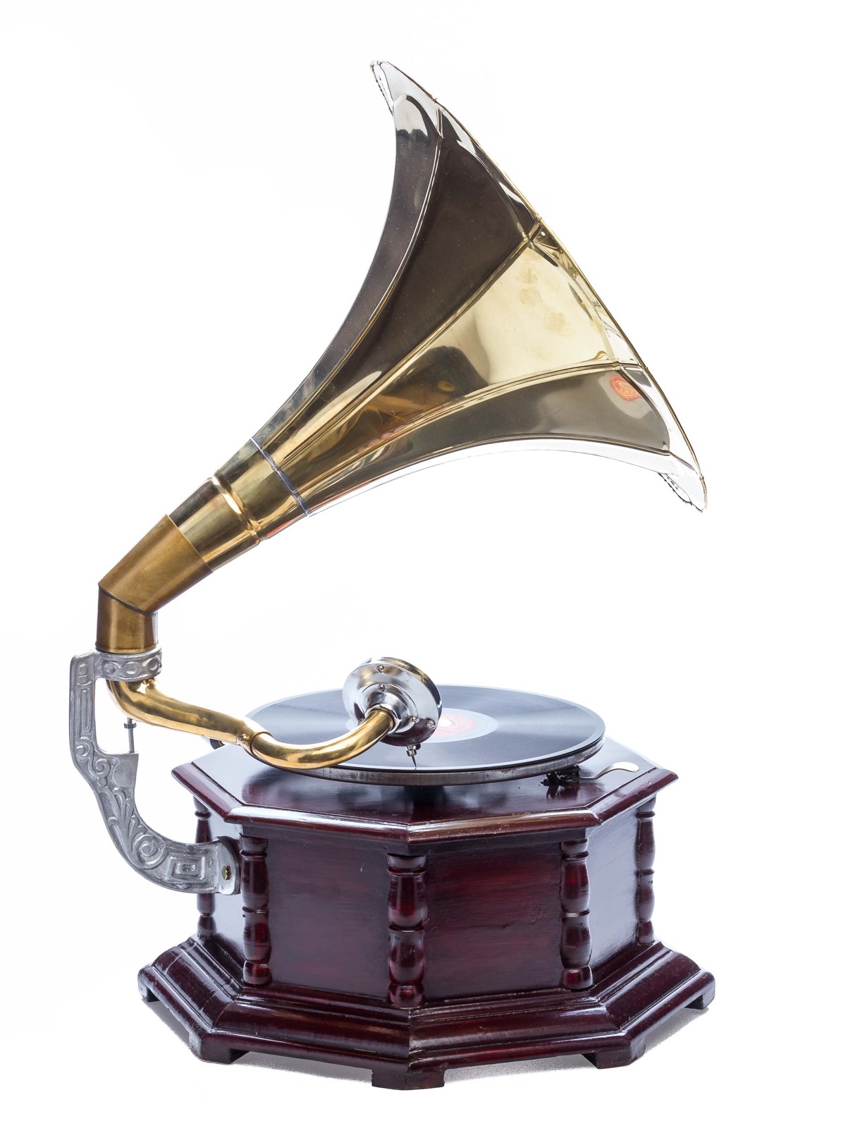 Grammophon Gramophone Trichter Grammofon mit Schellack Platte im Antik-Stil