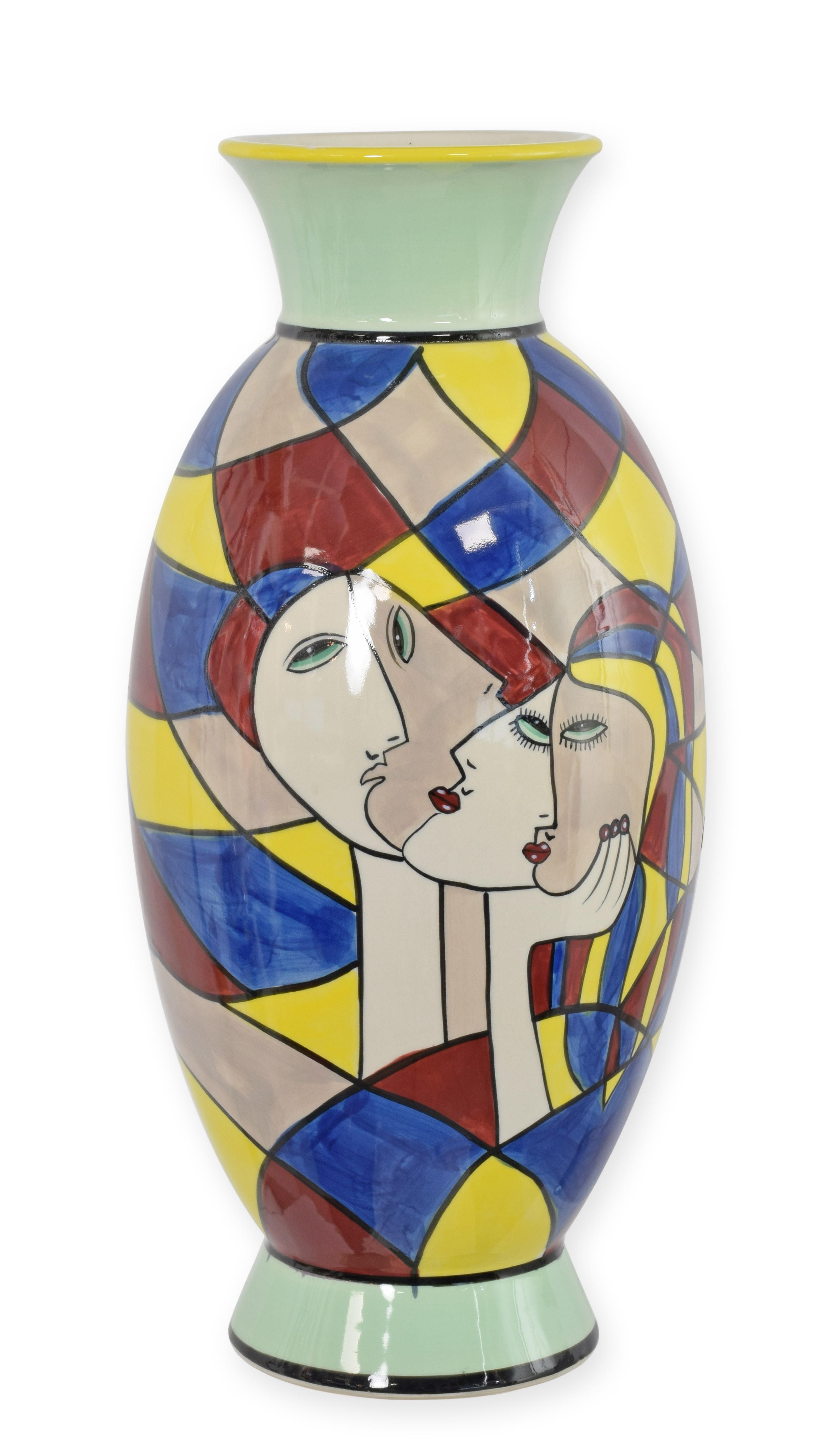 Jarrón de porcelana con motivo abstracto, pintado a mano. réplica diseño retro decoración