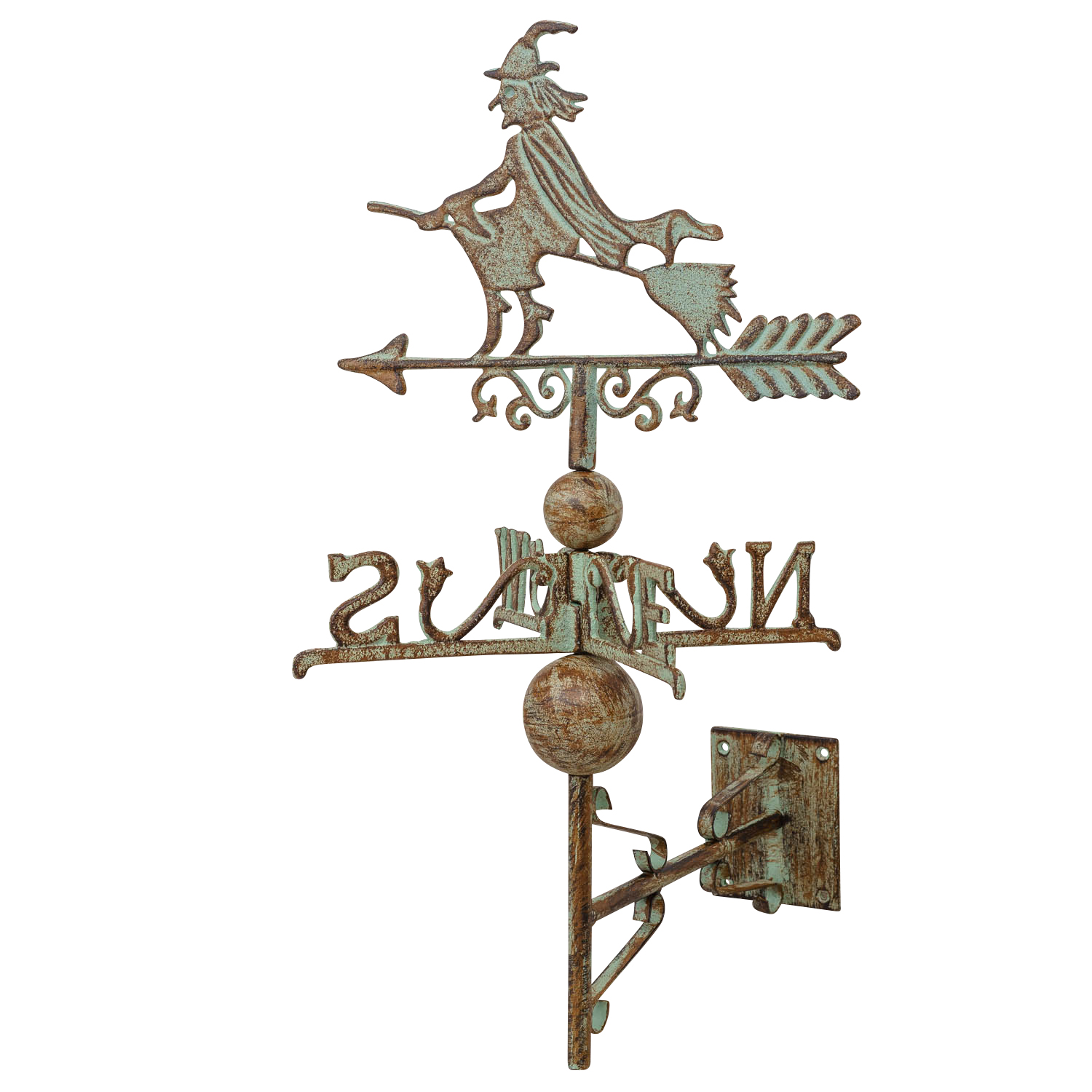 Nostalgie Wand Wetterhahn Hexe Garten Dekoration Windrad Eisen Wetterfahne grün