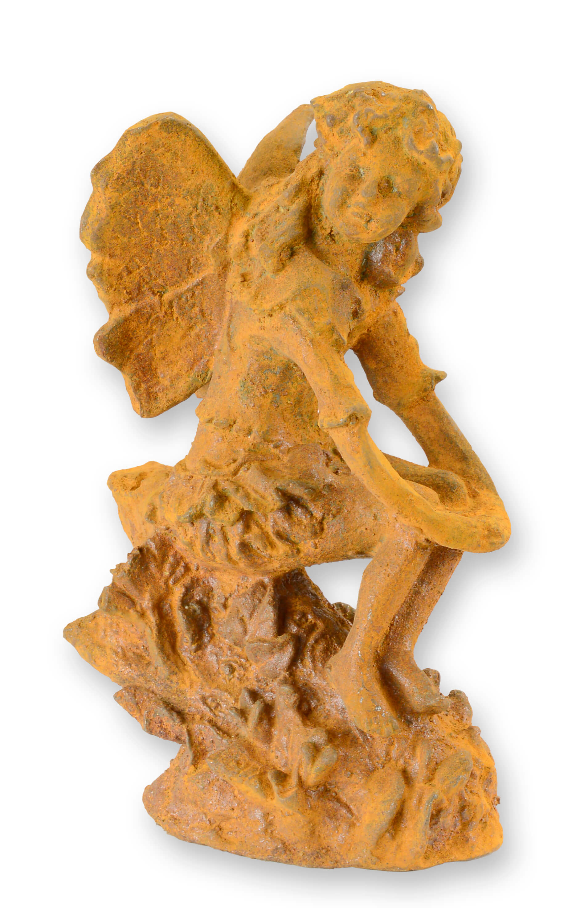 Figurita de hierro fundido oxidado hada sentada réplica diseño retro decoración
