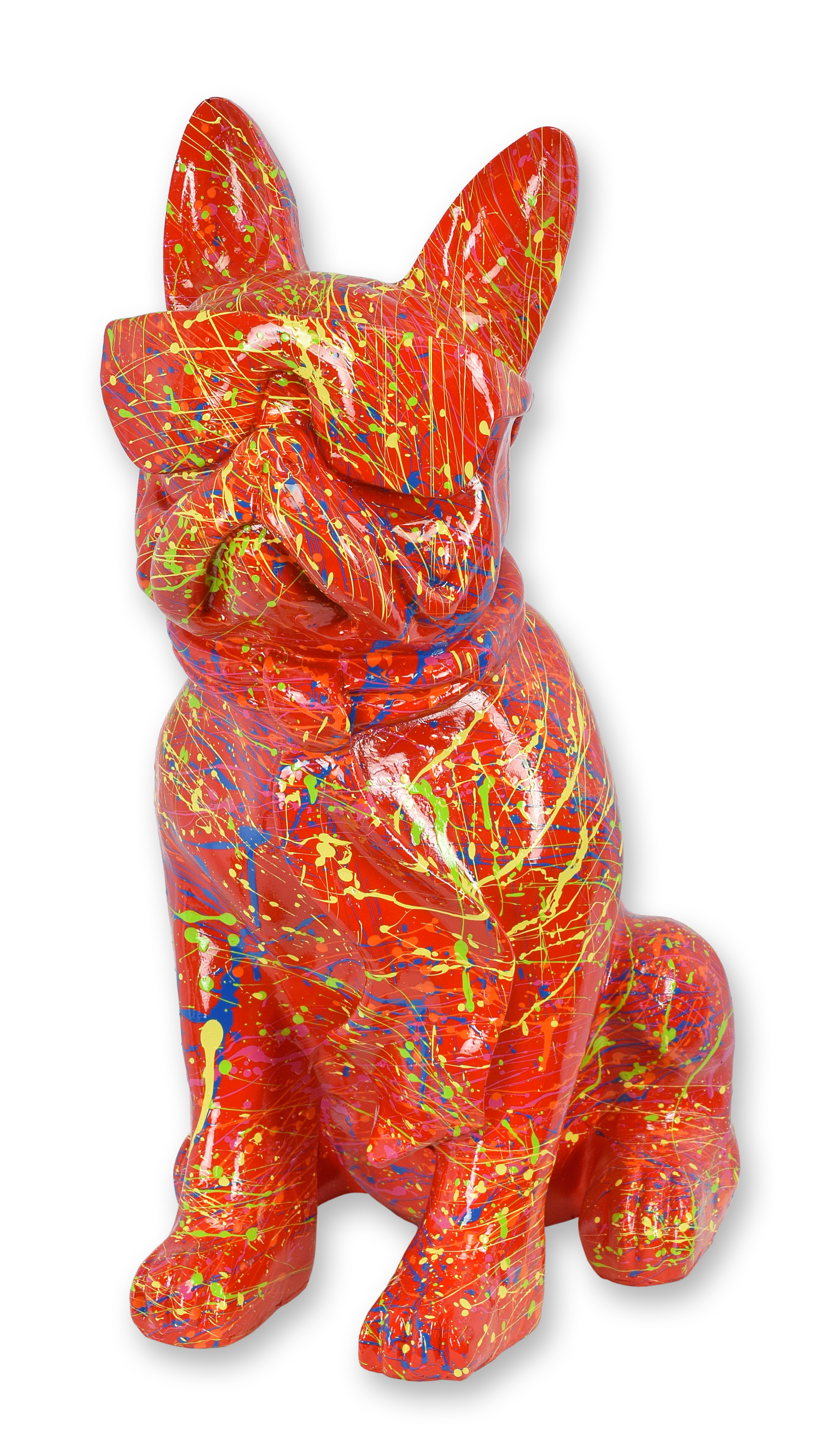 Bulldog de resina con gafas de sol y corbata - salpicadura roja réplica diseño retro decoración