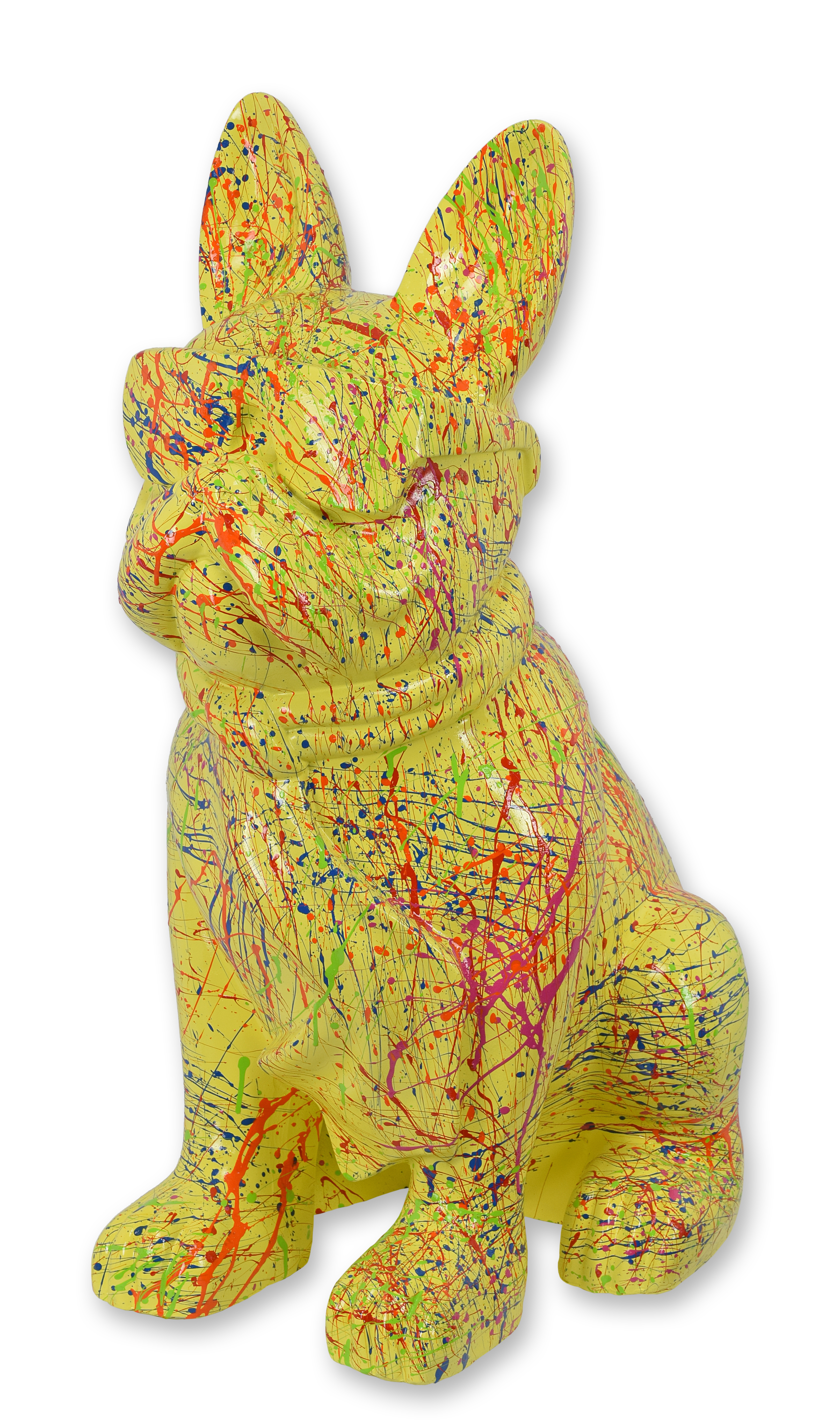 Bulldog de resina con gafas de sol y corbata - salpicadura amarilla réplica diseño retro decoración