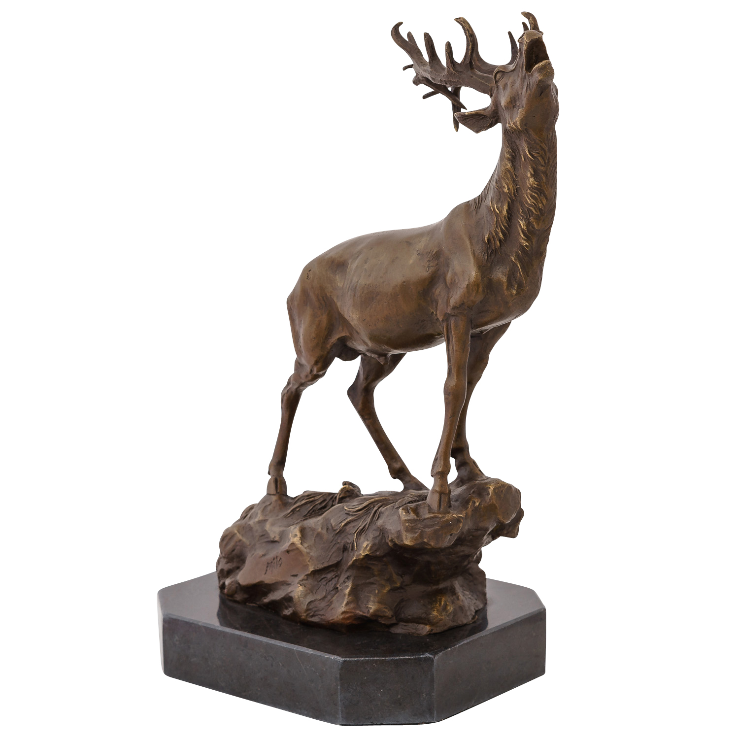 YB-109-4 Bronzeskulptur röhrender Hirsch Felsen im Antik-Stil Bronze Figur Statue