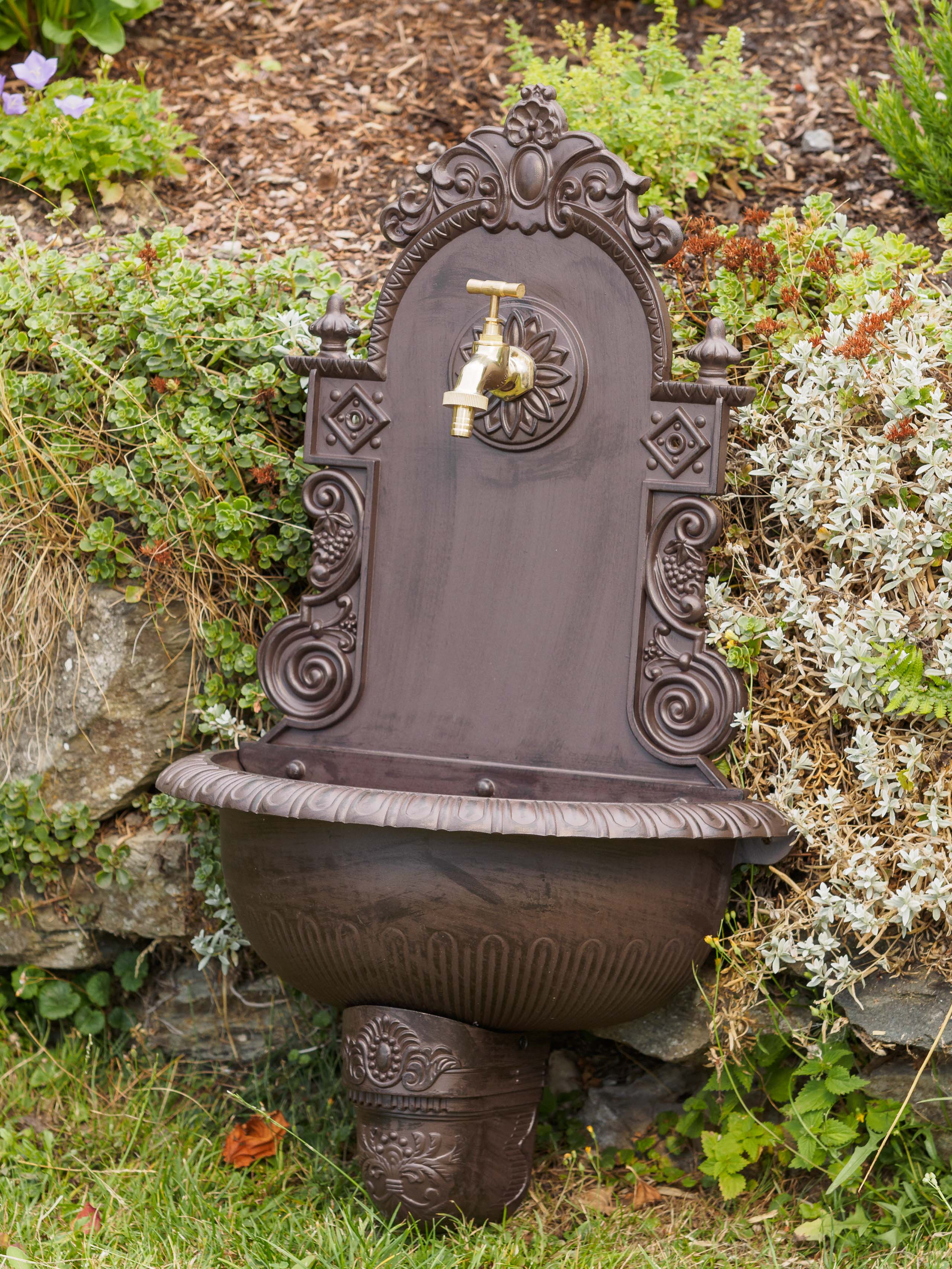 Waschbecken Wandbrunnen Garten Alu antik Stil Brunnen Waschplatz Bad