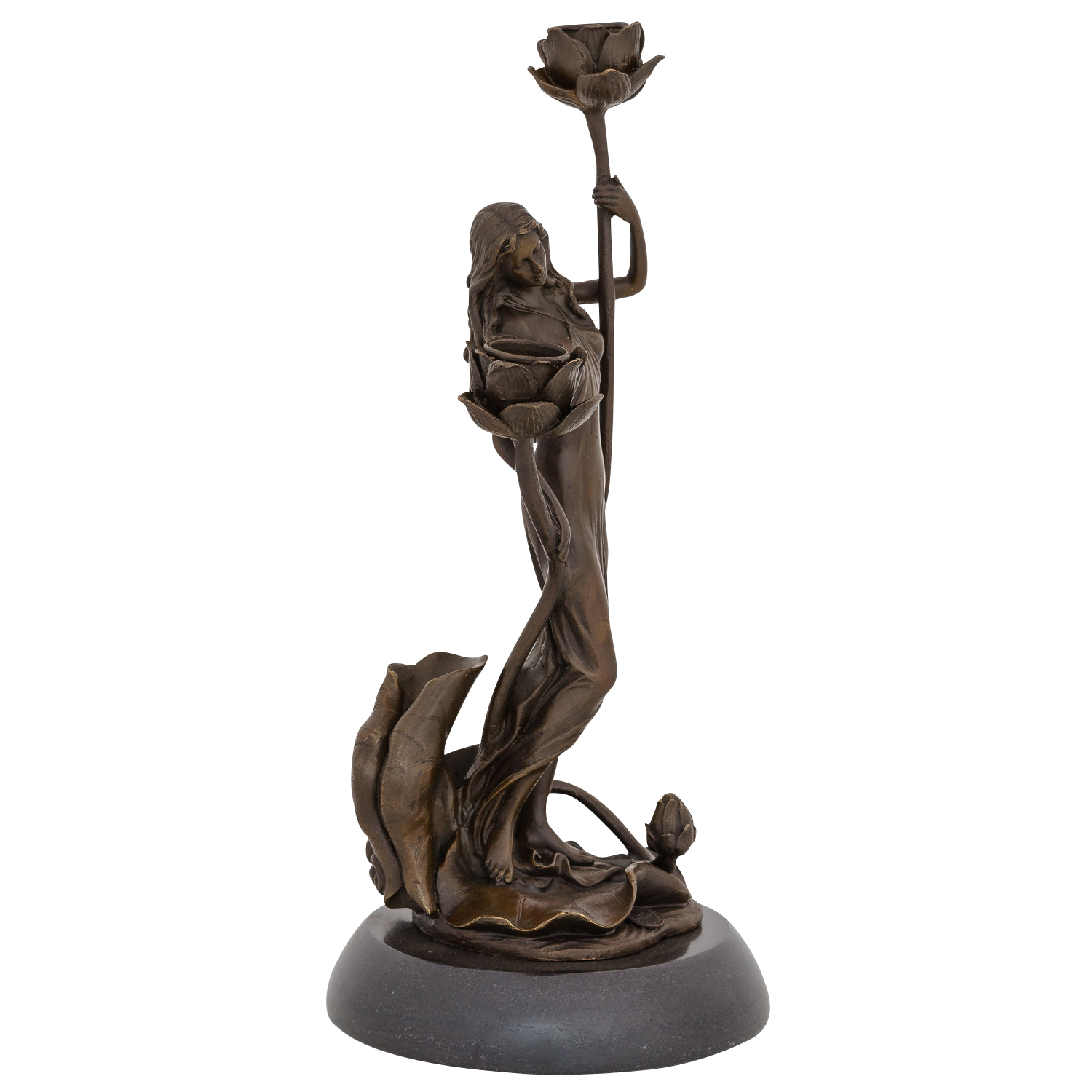 Kerzenständer Bronzeskulptur Frau Rose im Antik-Stil Bronze Figur Statue 35cm