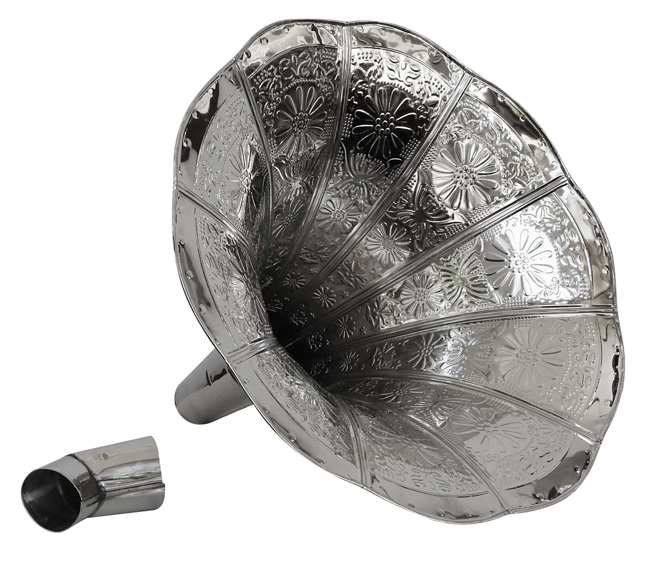 0581-b Trichter Grammophon Horn silberfarben im antik Stil gramophone (C)