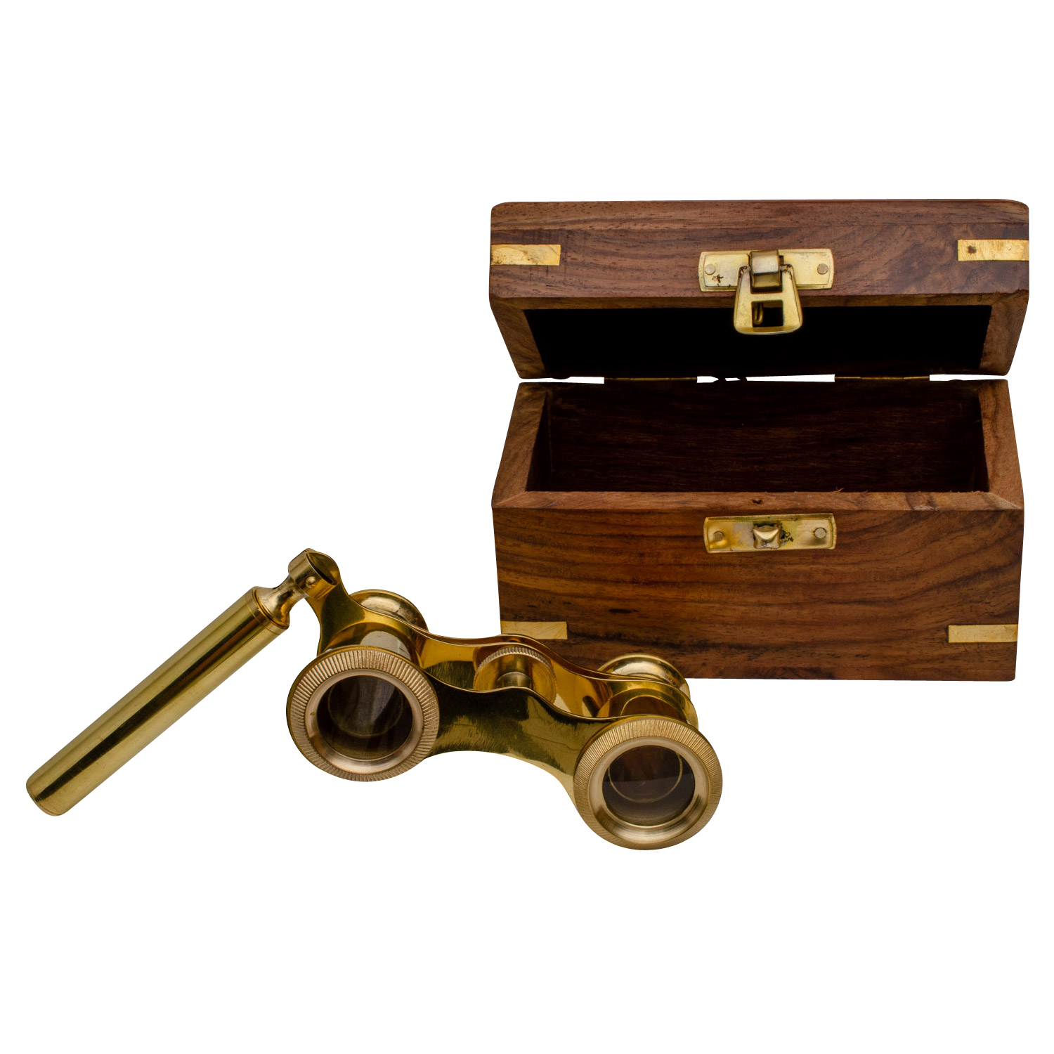 Opernglas mit Holzbox Fernglas Theaterglas Messing Antik-Stil 11cm