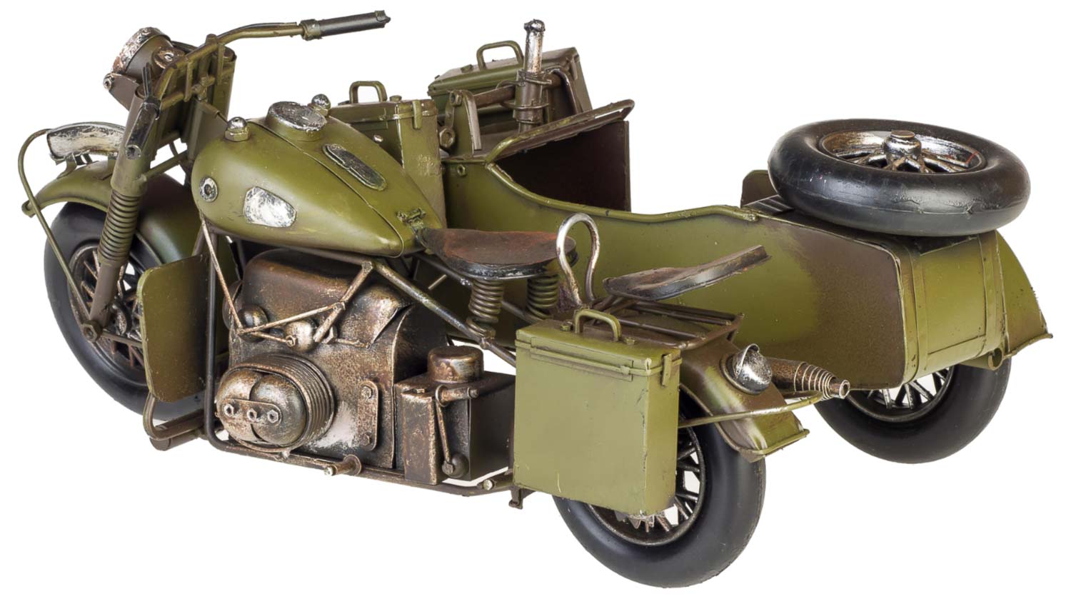 Modell Motorradgespann Blech Metall Motorrad Gespann Oldtimer Antik-Stil 36cm