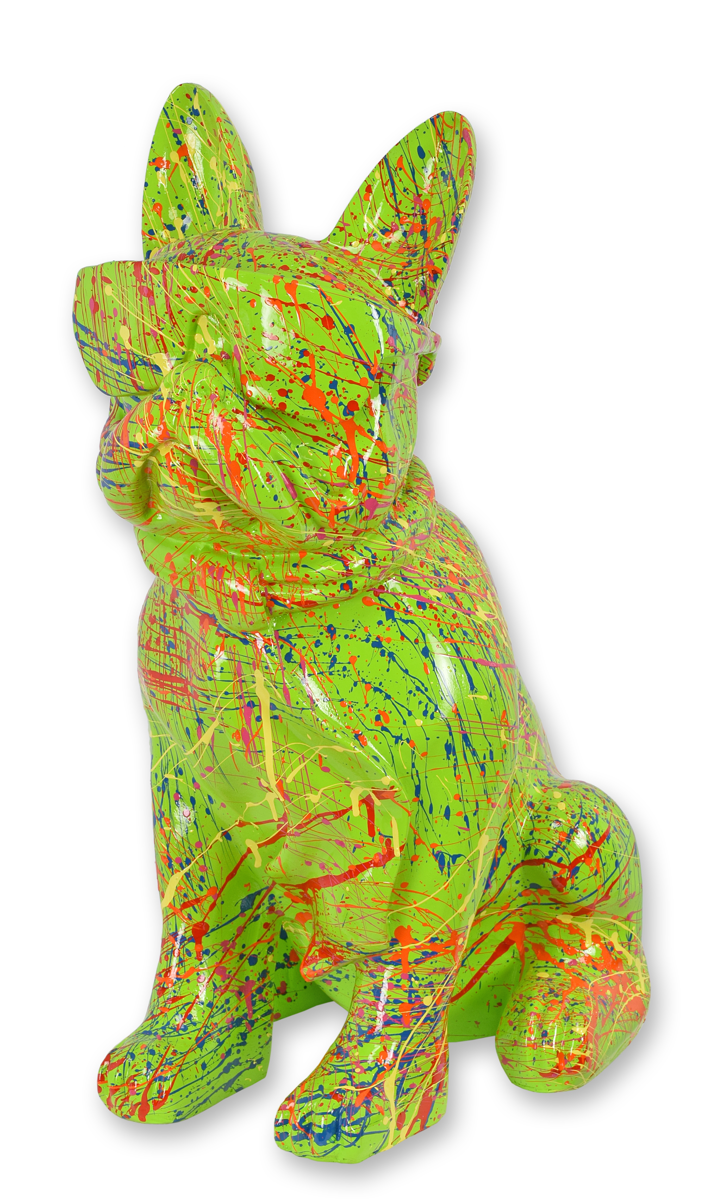 Bulldog de resina con gafas de sol y corbata - salpicadura verde réplica diseño retro decoración