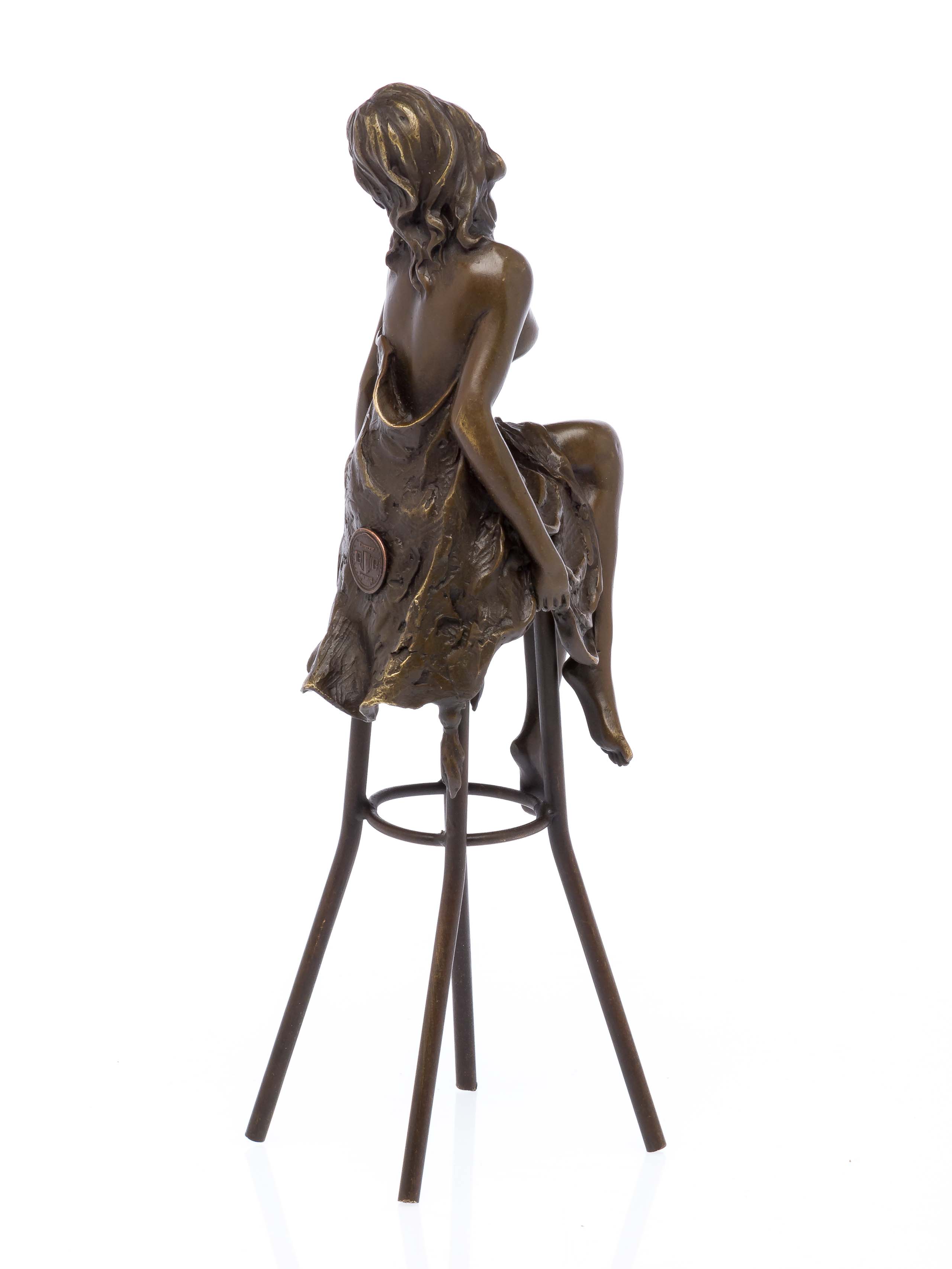 Bronzeskulptur Akt Frau auf Barhocker Bronze Figur Skulptur sculpture antik Stil