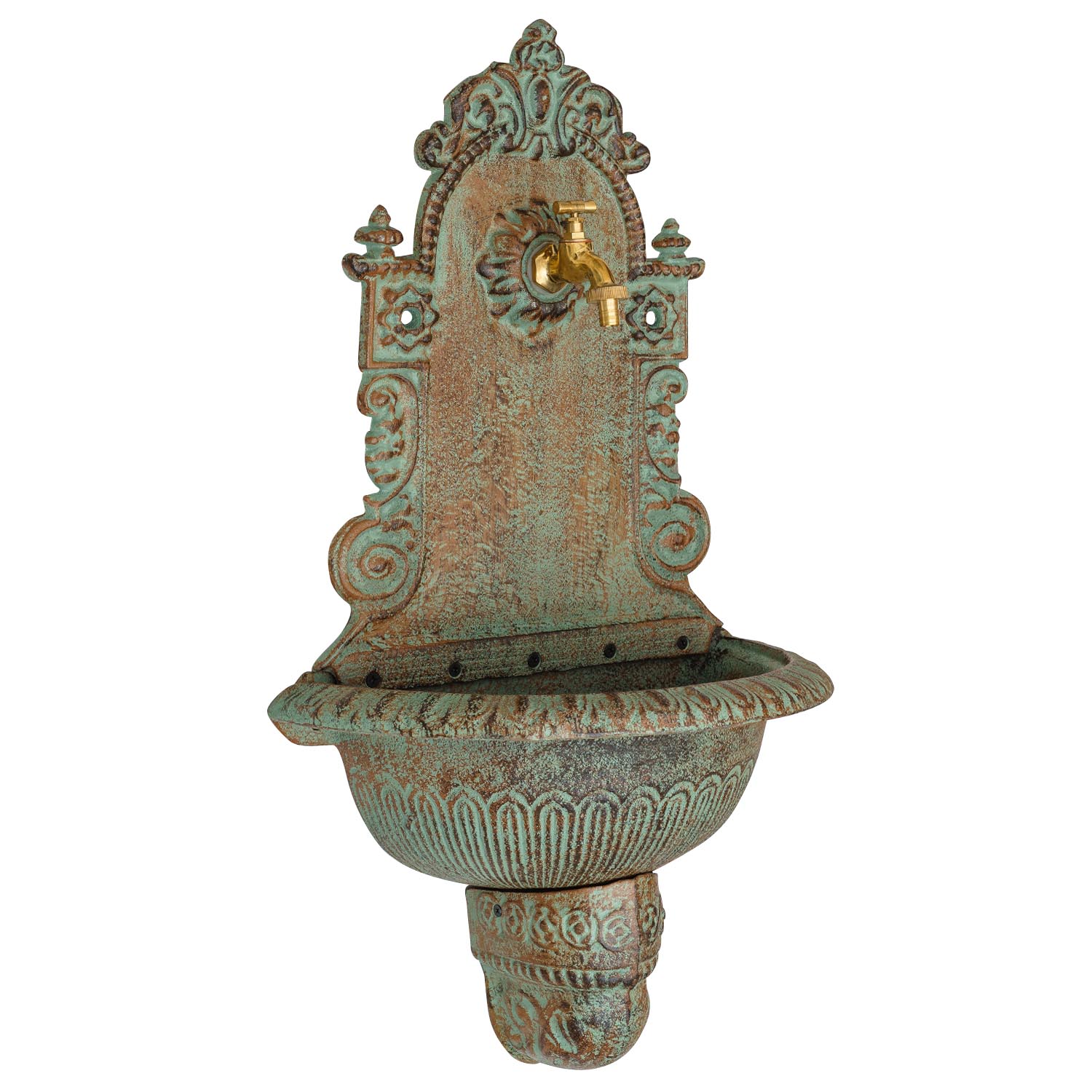 Waschbecken Wandbrunnen Garten Eisen Antik-Stil Brunnen 80cm grün