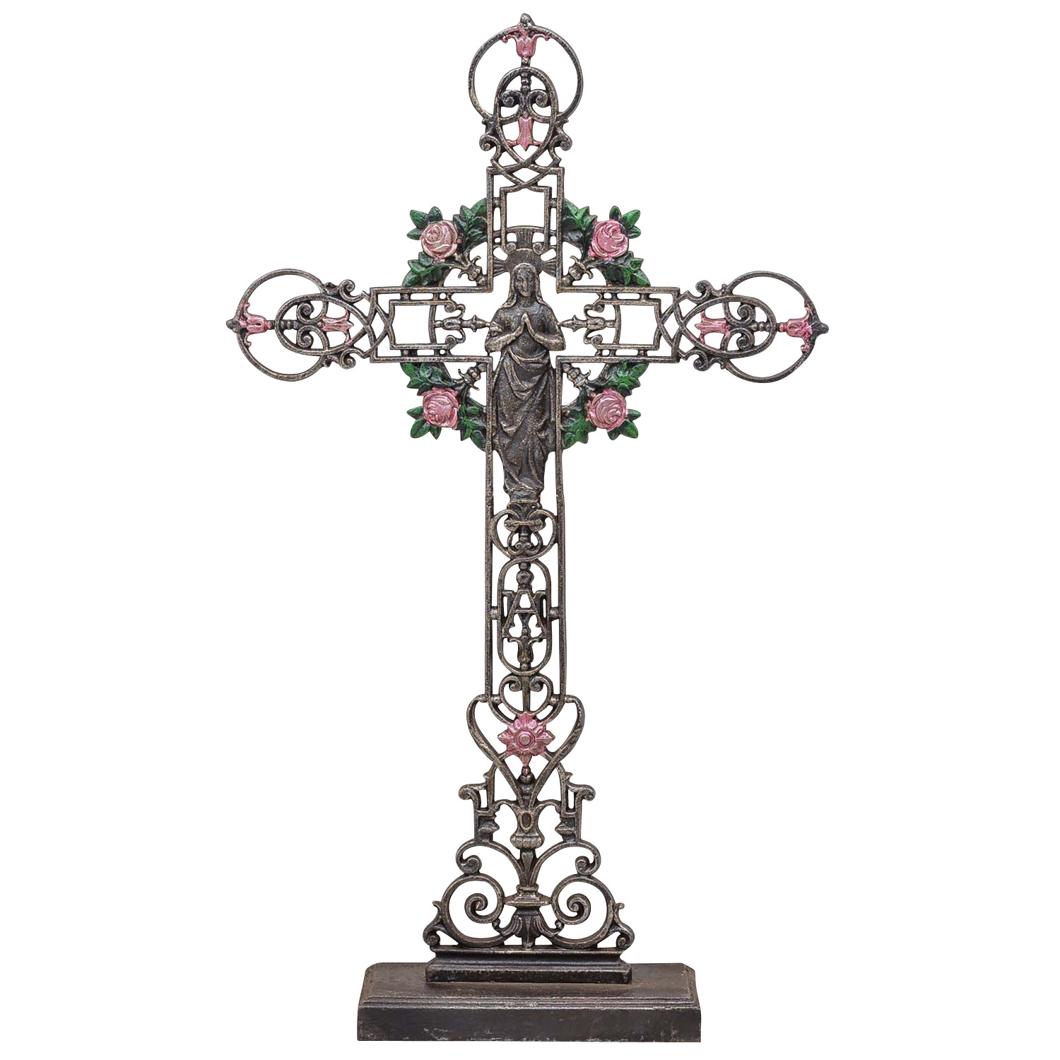 XXL 88cm Kreuz Kruzifix Anitk-Stil Eisen Deko Standkreuz Kirche Altar