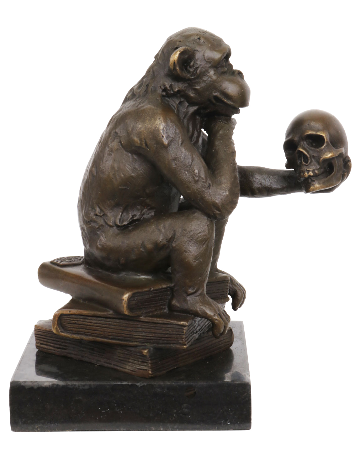 Bronzeskulptur Affe Totenkopf Schädel Bronze Darwin Statue Bronzefigur Antikstil