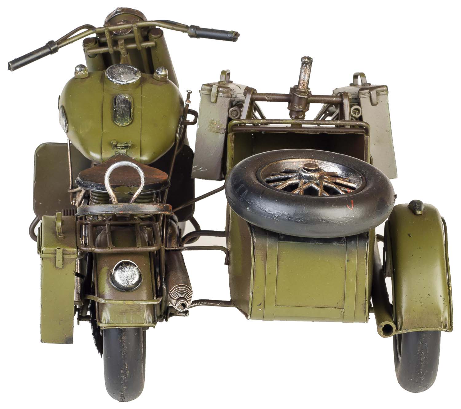Modell Motorradgespann Blech Metall Motorrad Gespann Oldtimer Antik-Stil 36cm