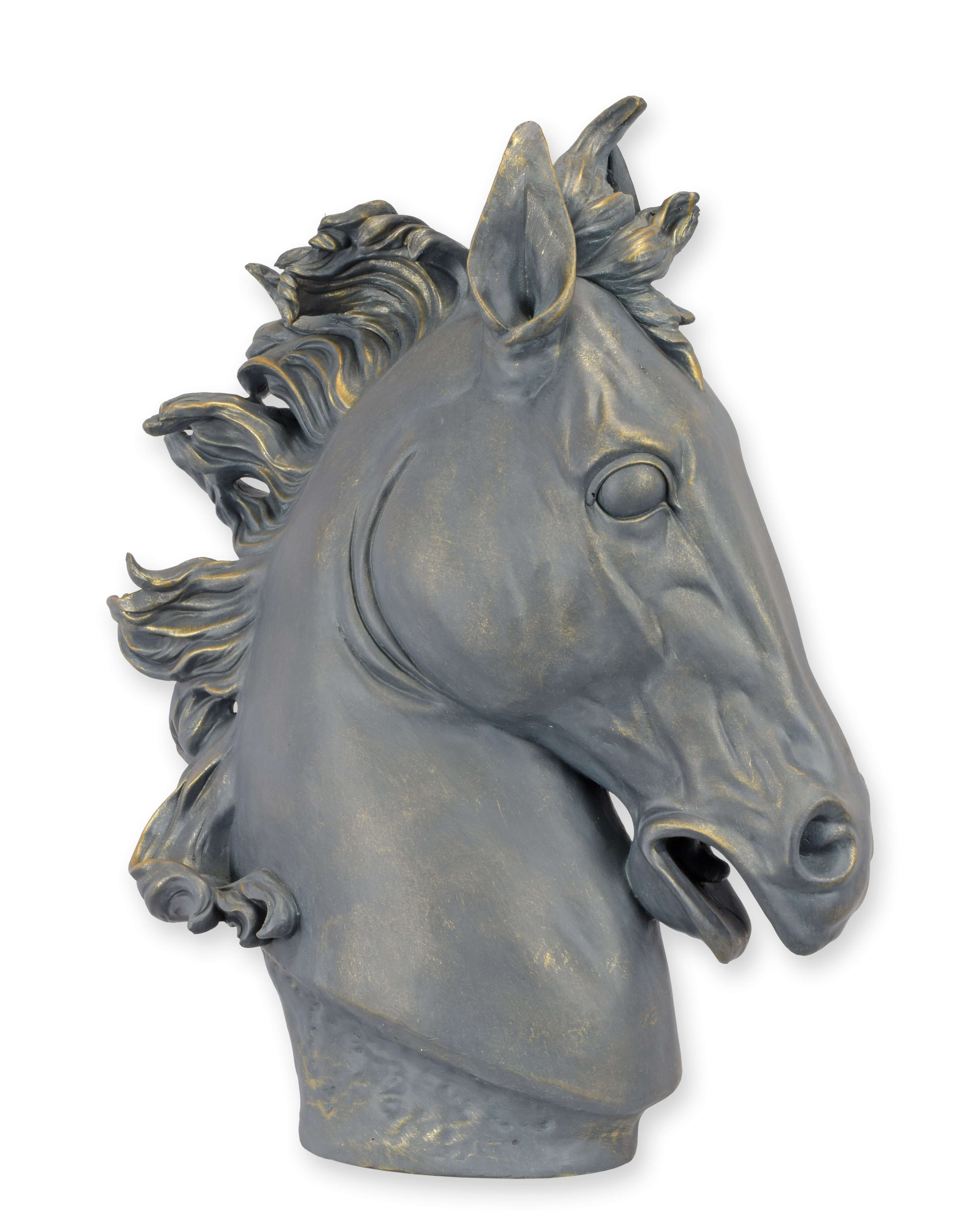 pferd, pferdekopf, skulptur, dunkelgrau, kunststoff?