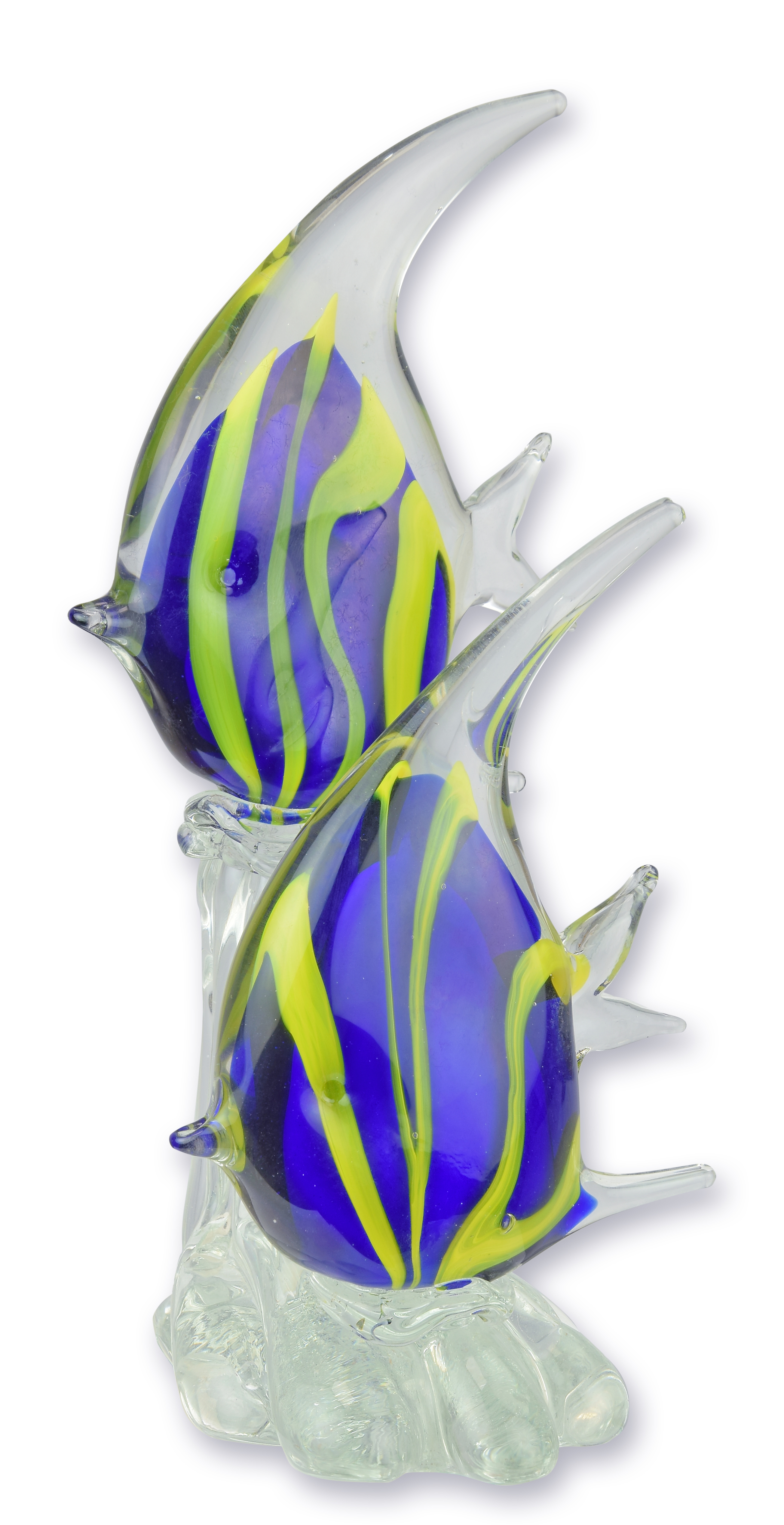 Una figurita de cristal estilo Murano que representa una pareja de peces ángel. réplica diseño retro decoración