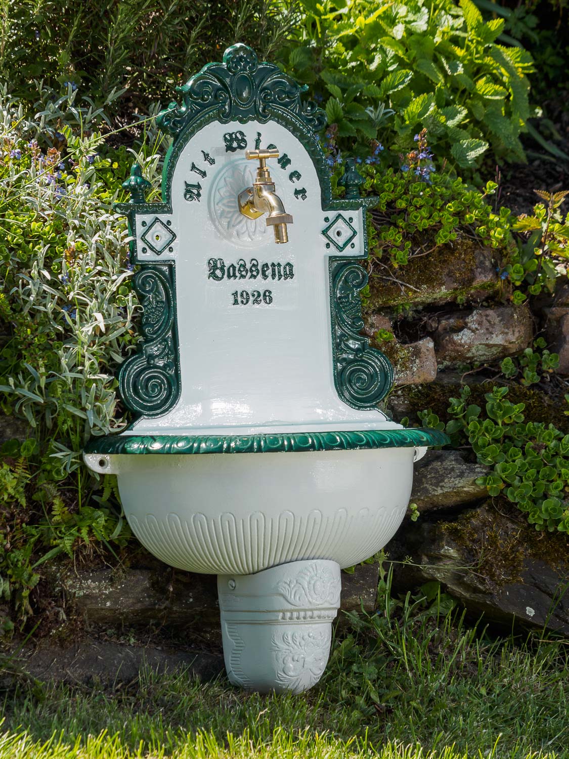 Brunnen Wandbrunnen 72cm Aluminium Waschbecken im Nostalgie antik Stil fountain