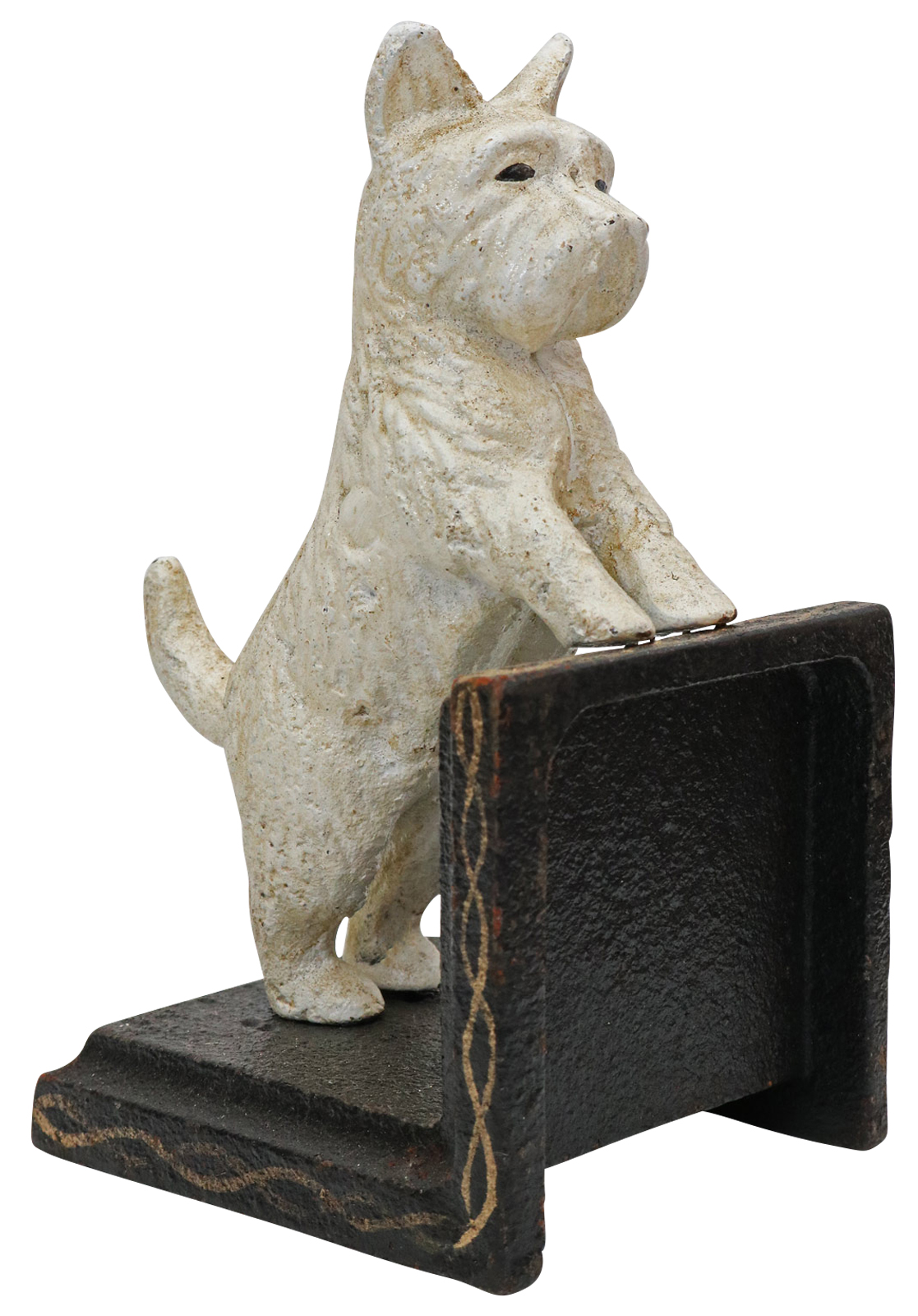 2 Buchstützen Buchständer Spitz Schnauzer Terrier Hund Figur Eisen Antik-Stil