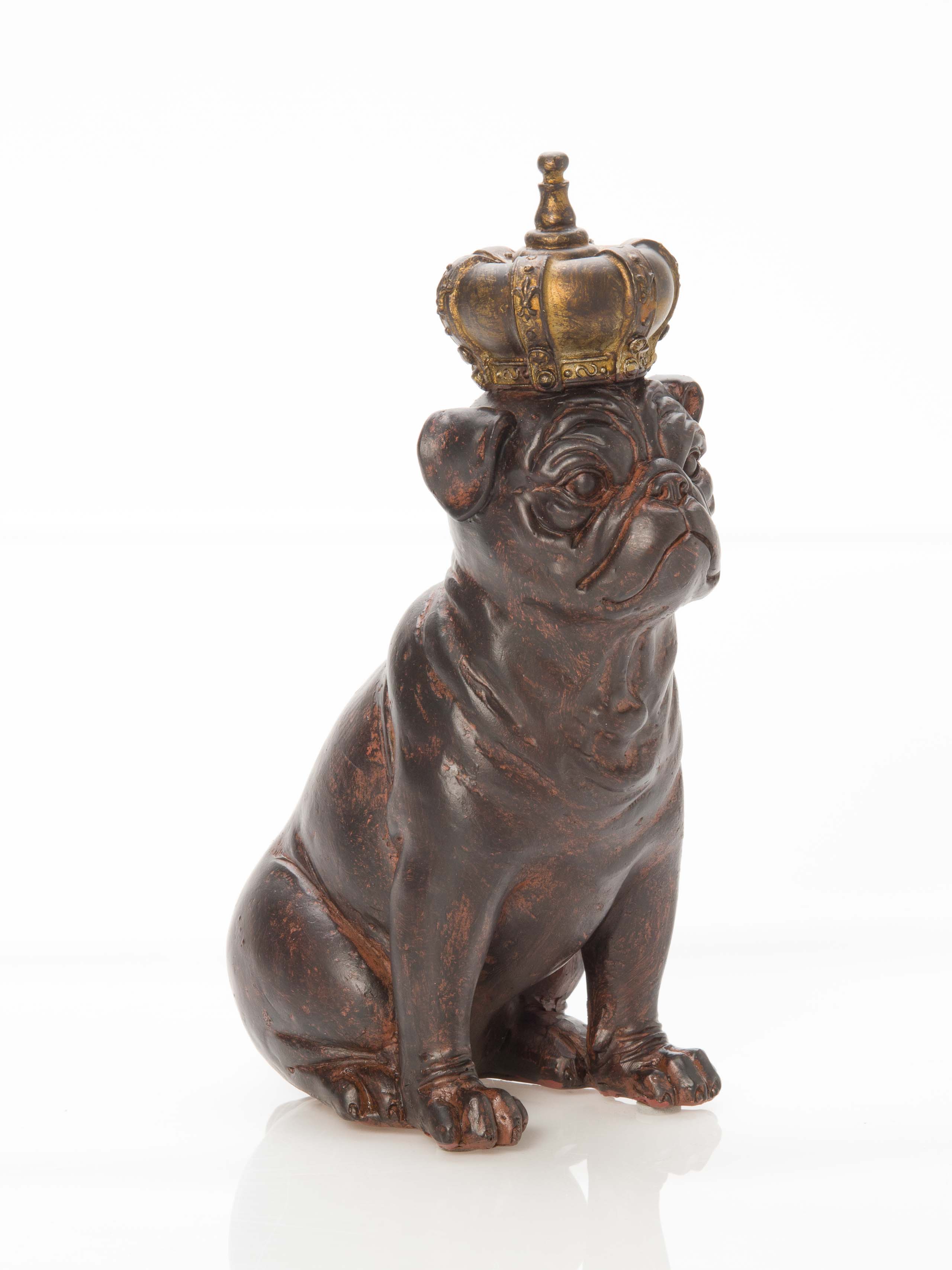 Skulptur Hund Mops mit Krone 22cm Antik-Stil Figur kleiner Prinz 