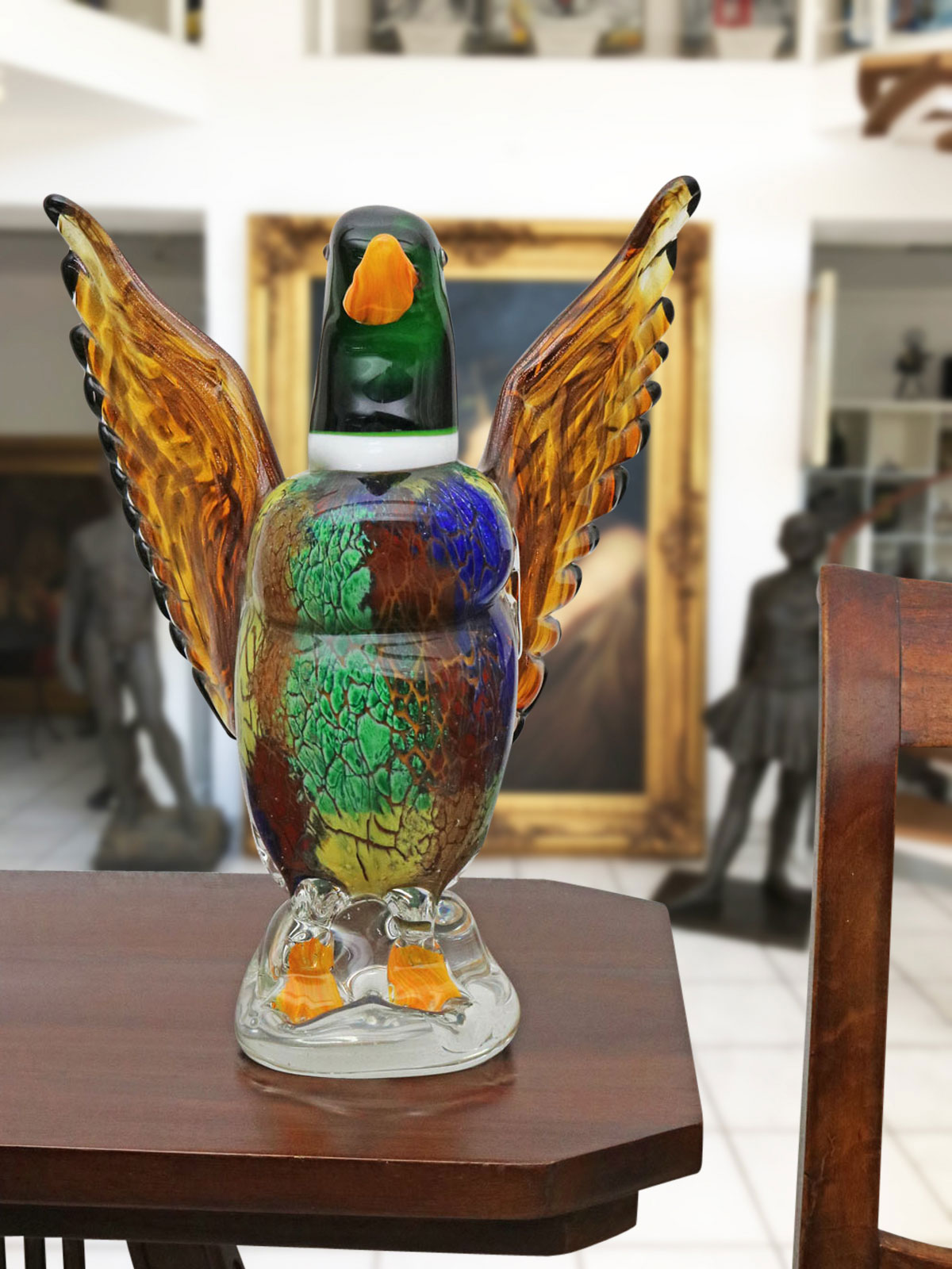 Glasfigur Figur Skulptur Ente Vogel Glas Glasskulptur Murano Antik-Stil - 32cm