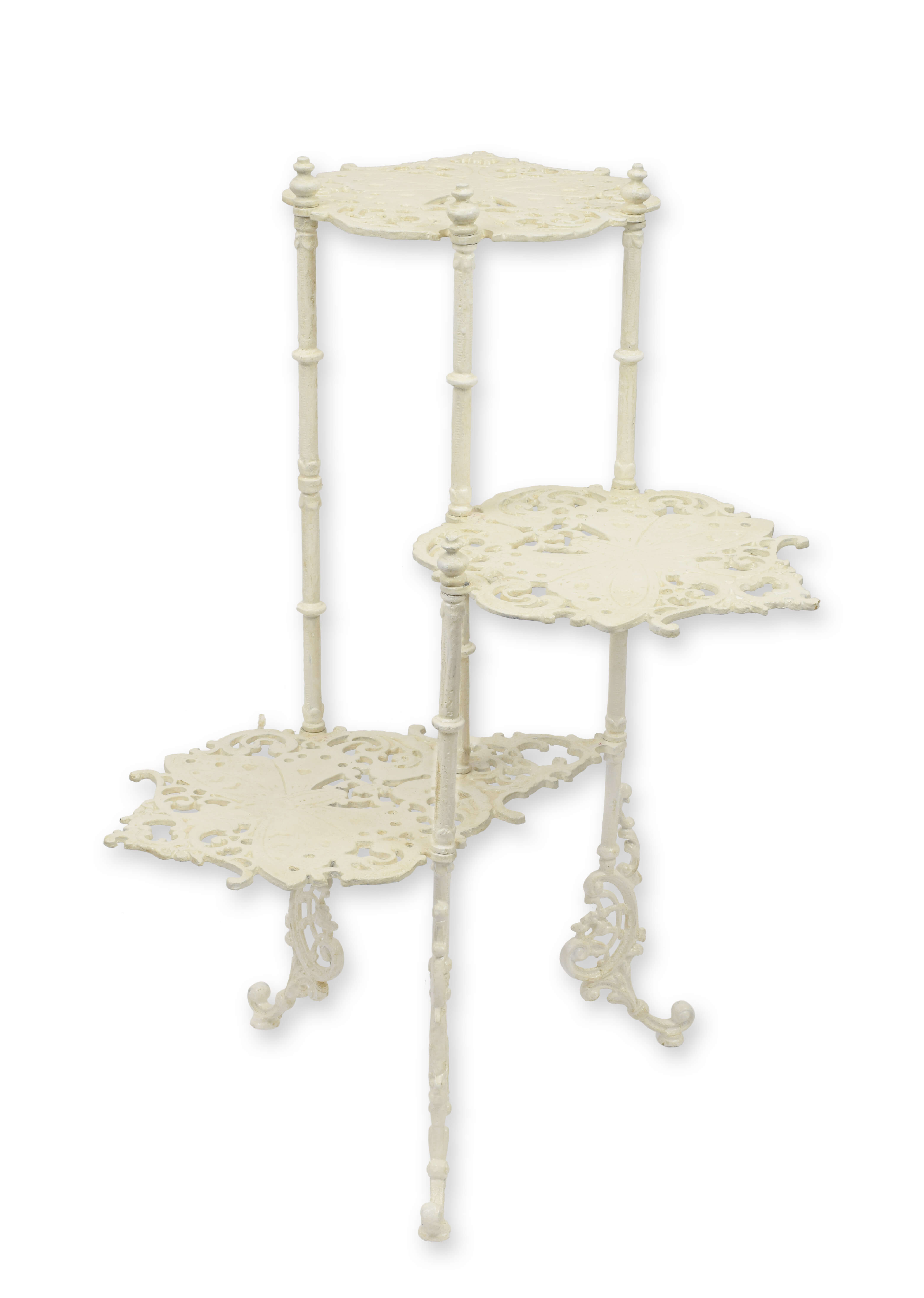 Blumenständer, Drei Ebenen, Vintage, Eisenwerk, cremefarben