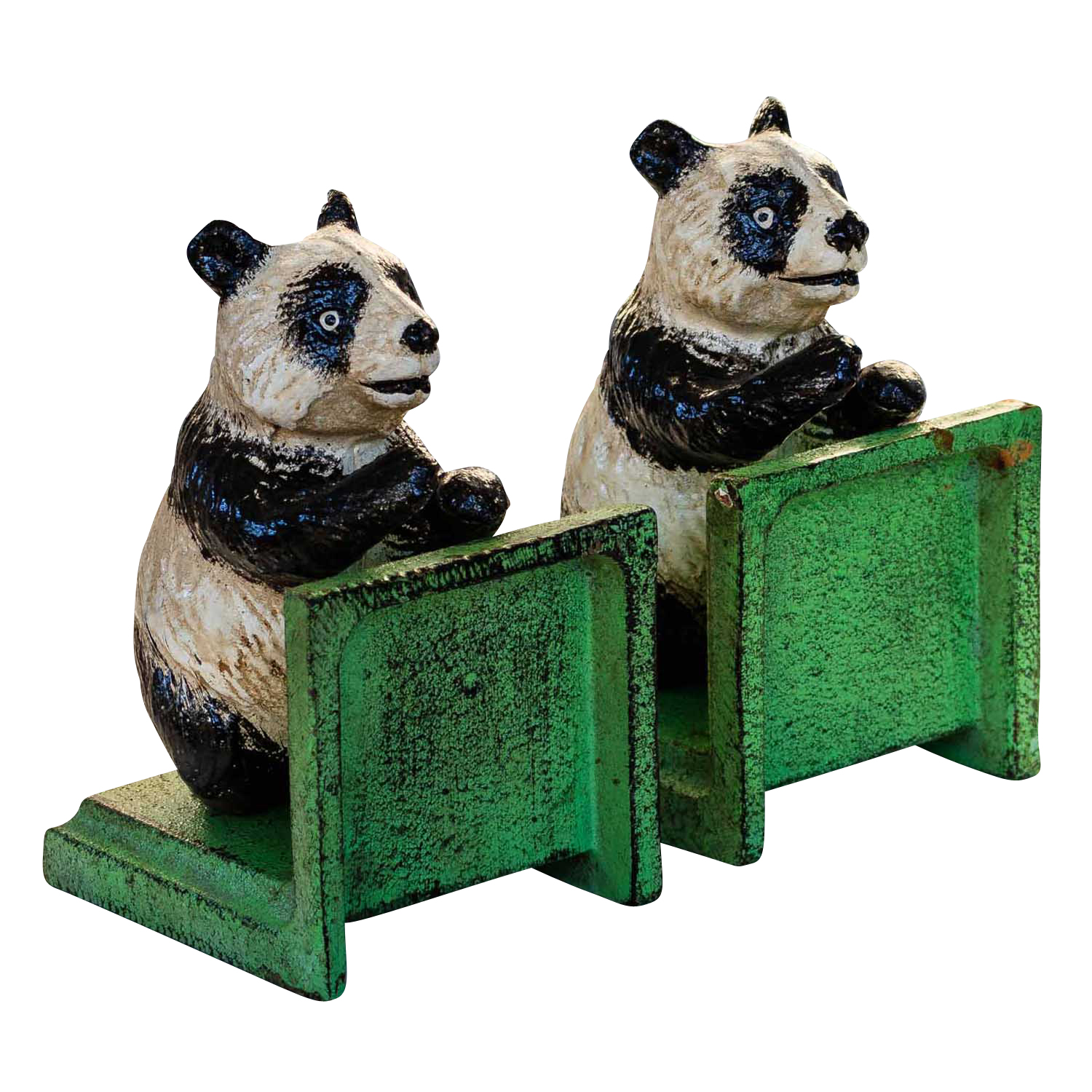 2 Buchstützen Buchständer Panda Pandabär Figur Skulptur Eisen Antik-Stil 14cm