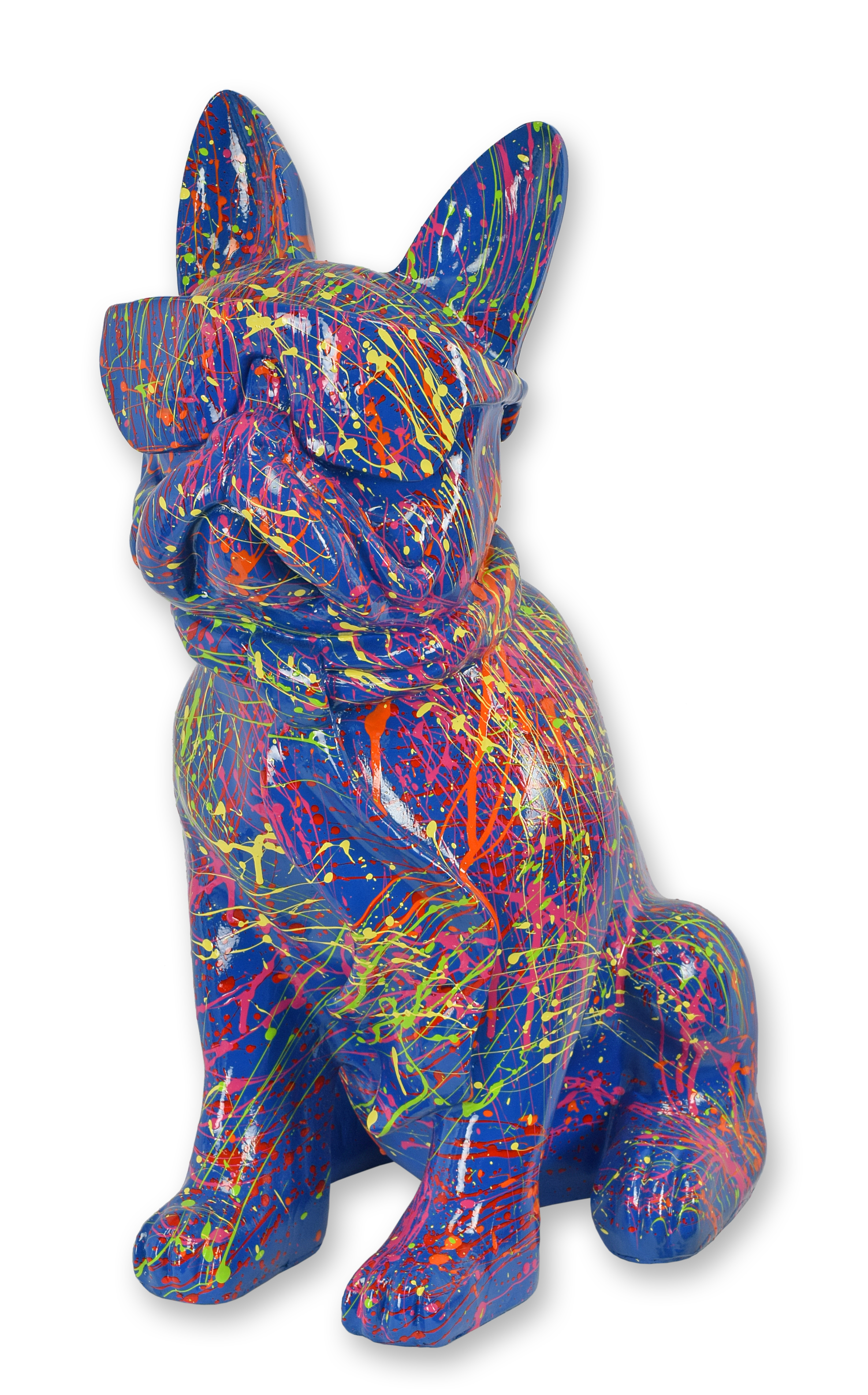 Bulldog de resina con gafas de sol y corbata - salpicadura azul réplica diseño retro decoración