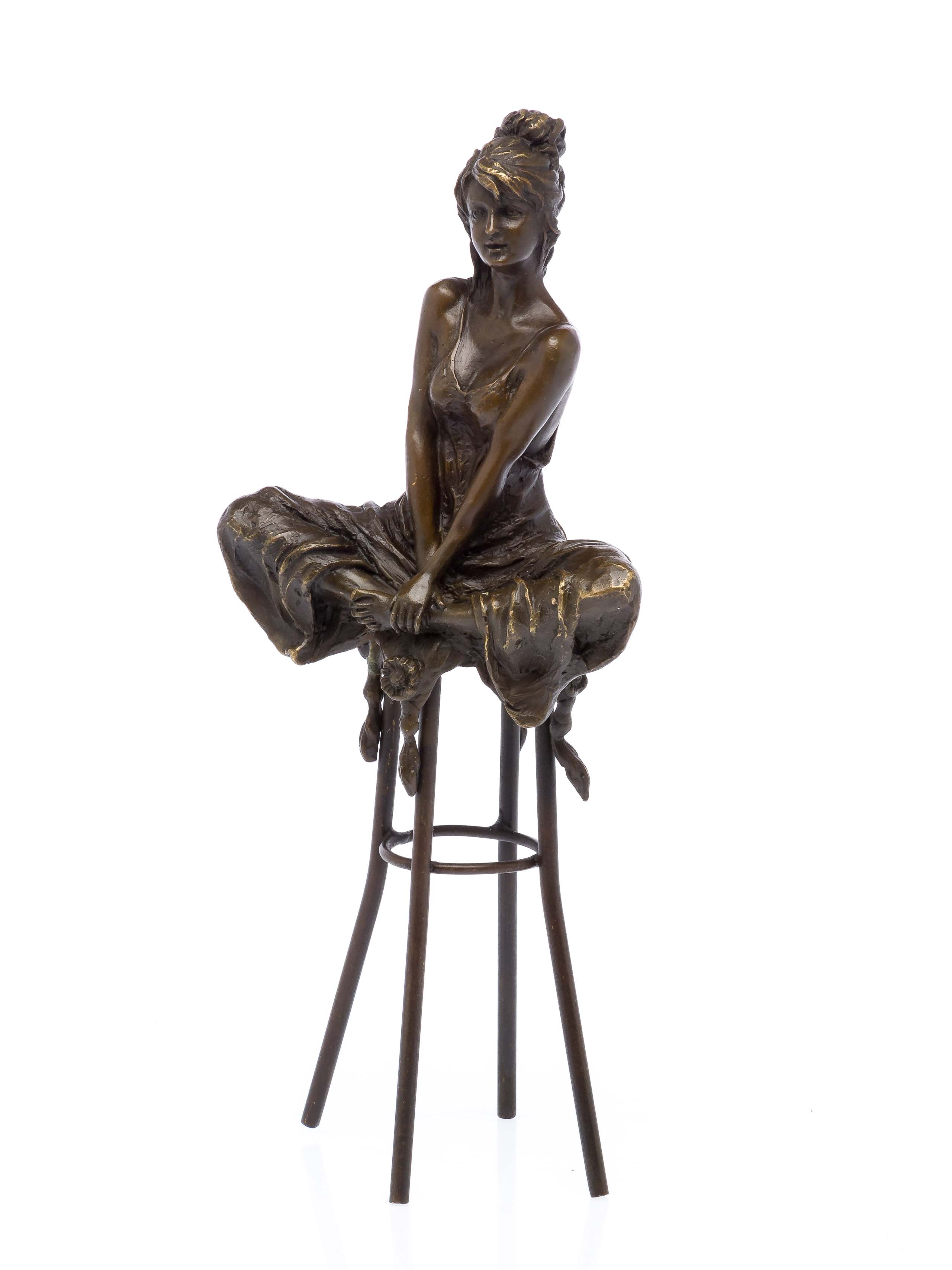 Bronzeskulptur Frau auf Barhocker Bar Bronze Figur Skulptur sculpture woman